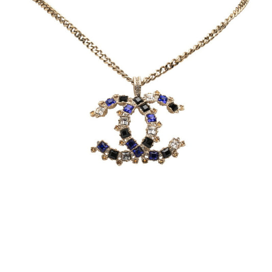 Chanel Coco Mark Necklace in Gold with Blue and Multicolor Plated Rhinestones for Women