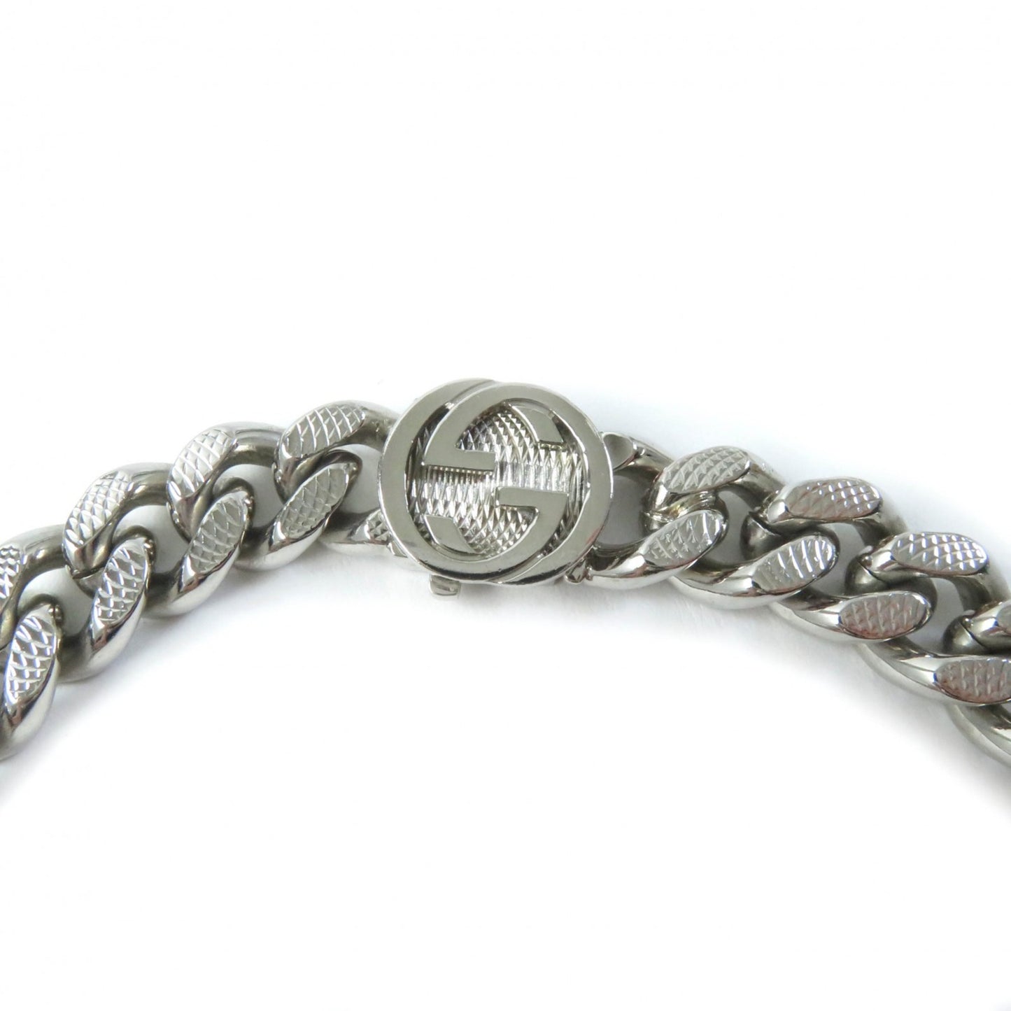 GUCCI 675769 Interlocking Necklace, Current Model, Script Logo, Curb Chain, Choker, Silver, Women's