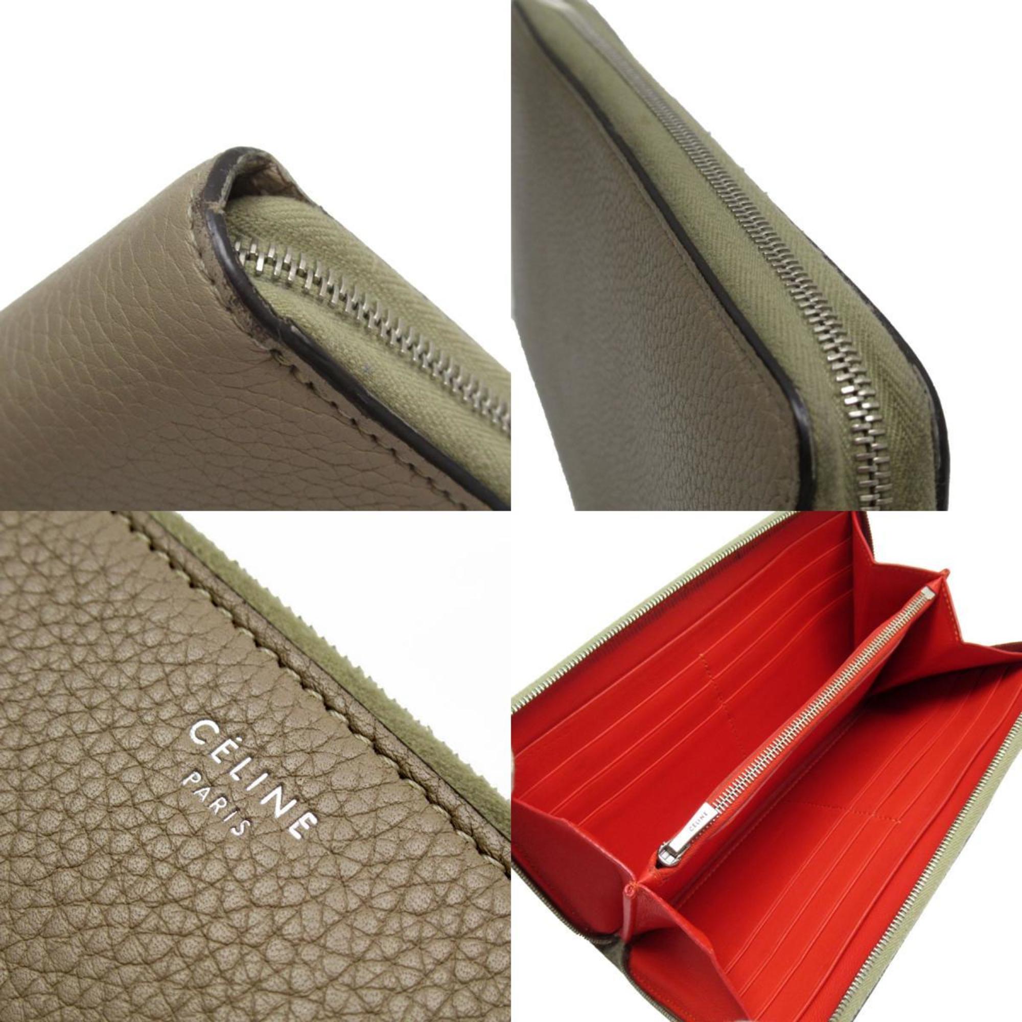 CELINE Round Long Wallet Leather Beige Women's T19357A