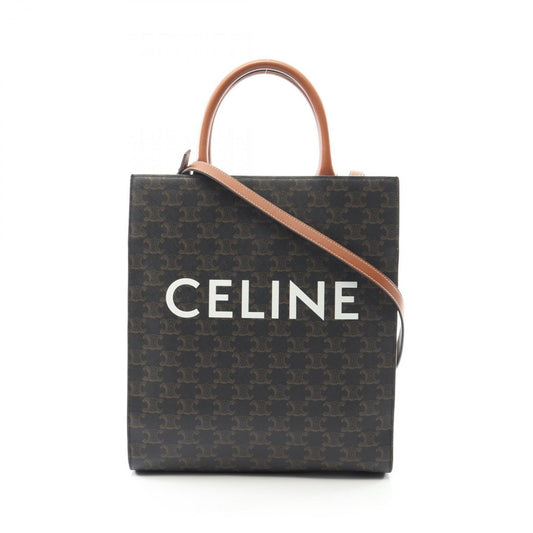 Celine Small Vertical Cabas Triomphe Tote Bag, Coated Canvas and Leather, Women's, Black Brown, 191542