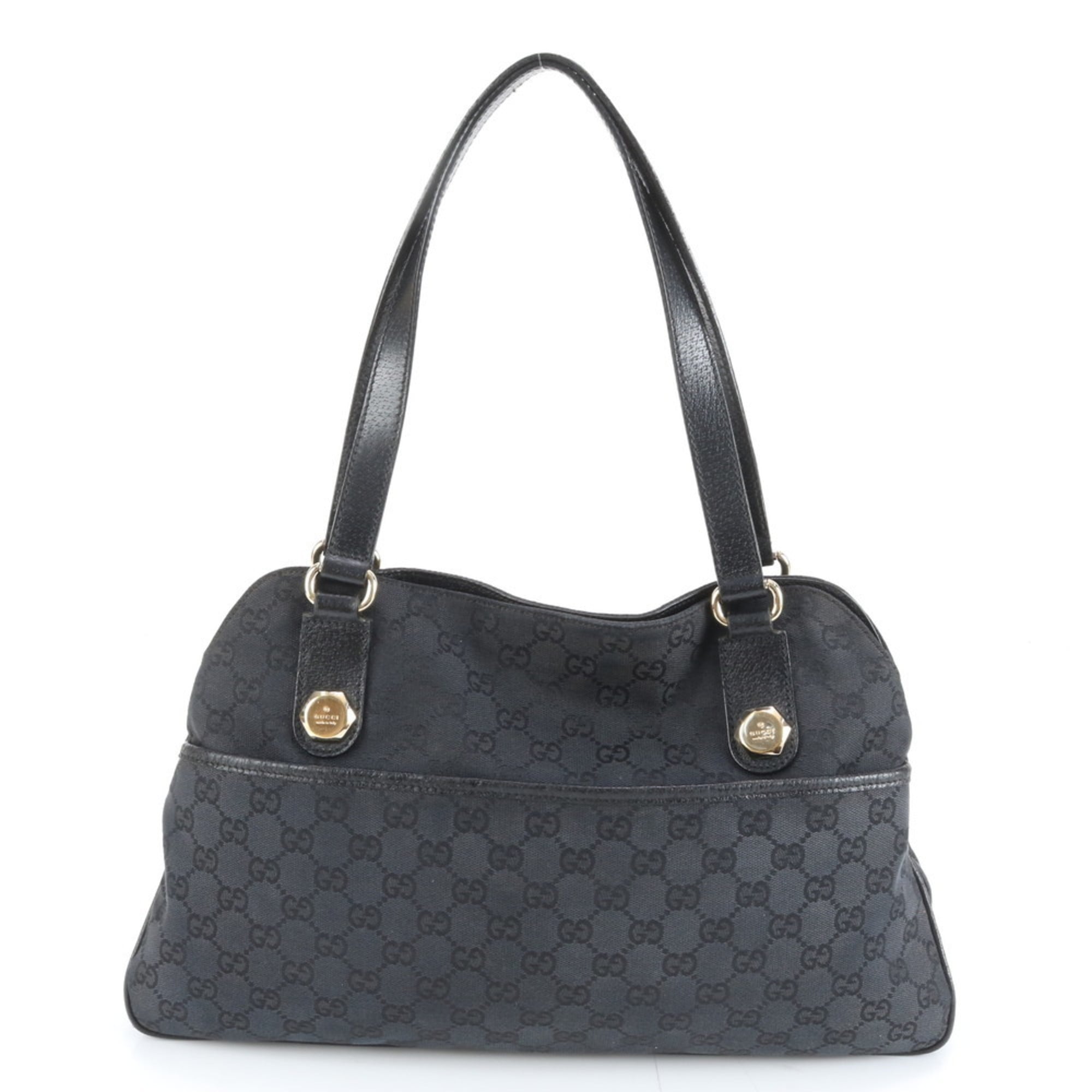 Gucci GG Canvas 163288 Leather Tote Bag Shoulder Handbag Black Women's