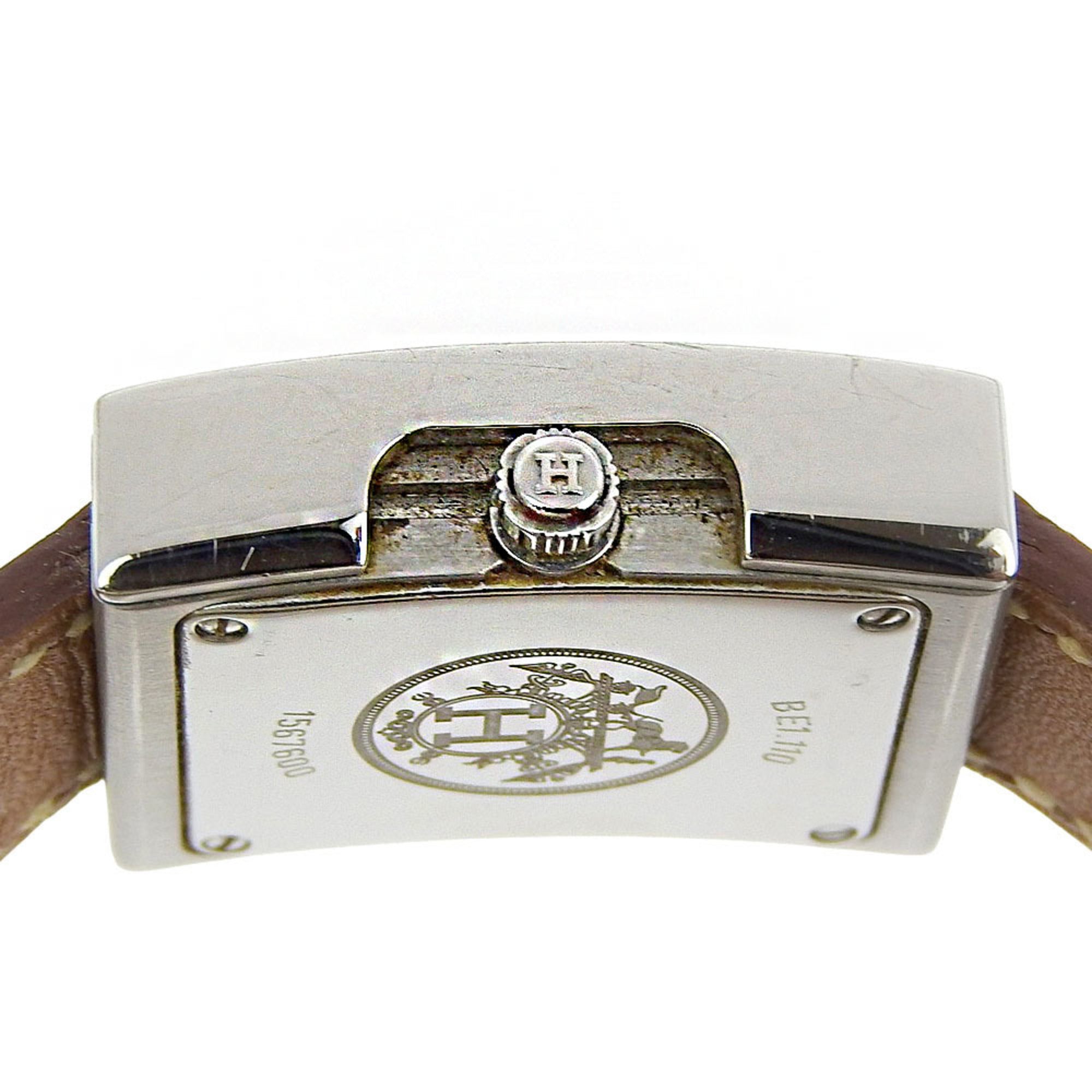 Hermès BE1.110 Women's Stainless Steel and Leather Strap Watch, 2002, Quartz Movement, Analog Display, White Dial — Good