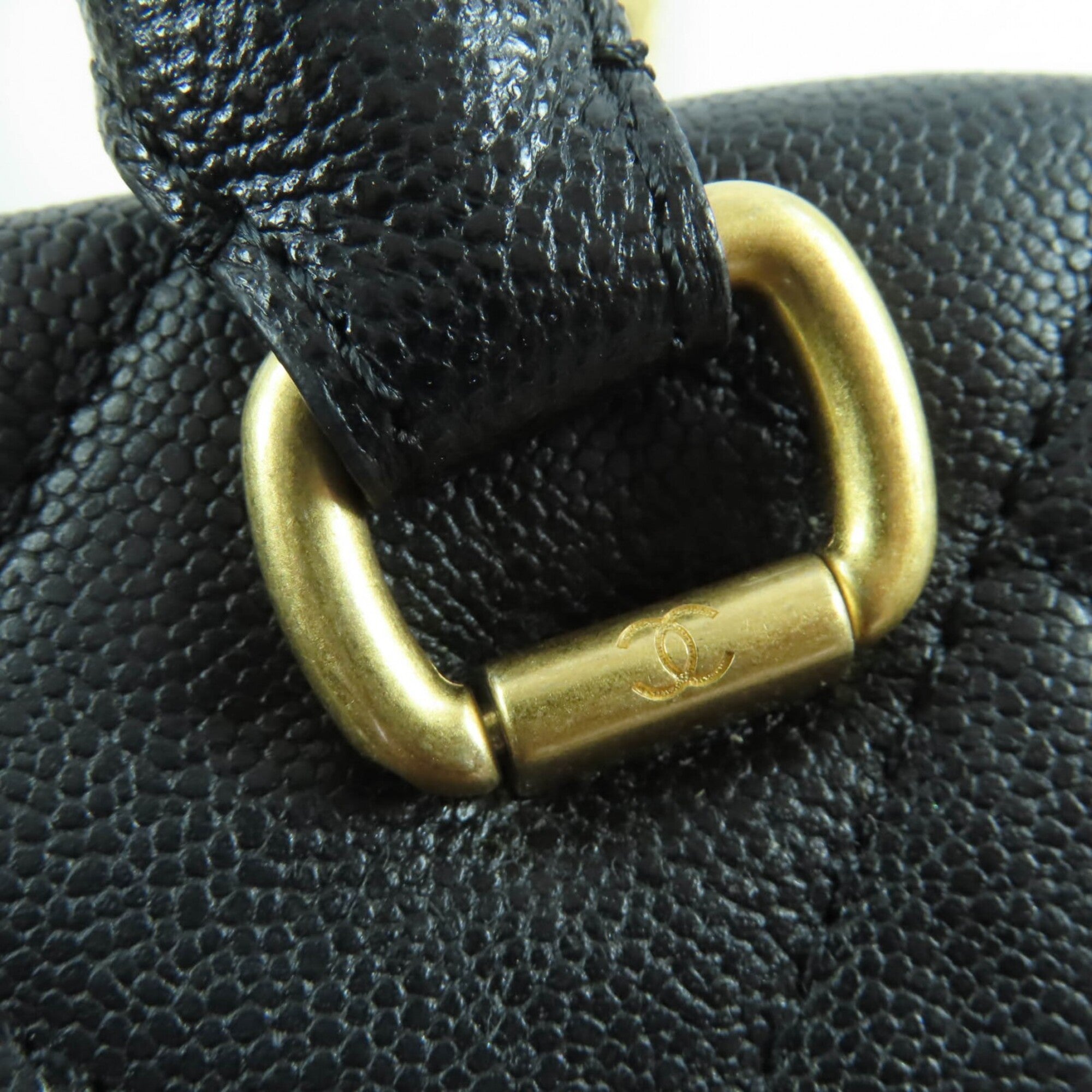 CHANEL AS3893 Caviar Skin Matelassé Coco Mark 2-Way Bowling Bag Handbag Black Gold Hardware Comes with Box and Dust Made in Italy Women's — Like New