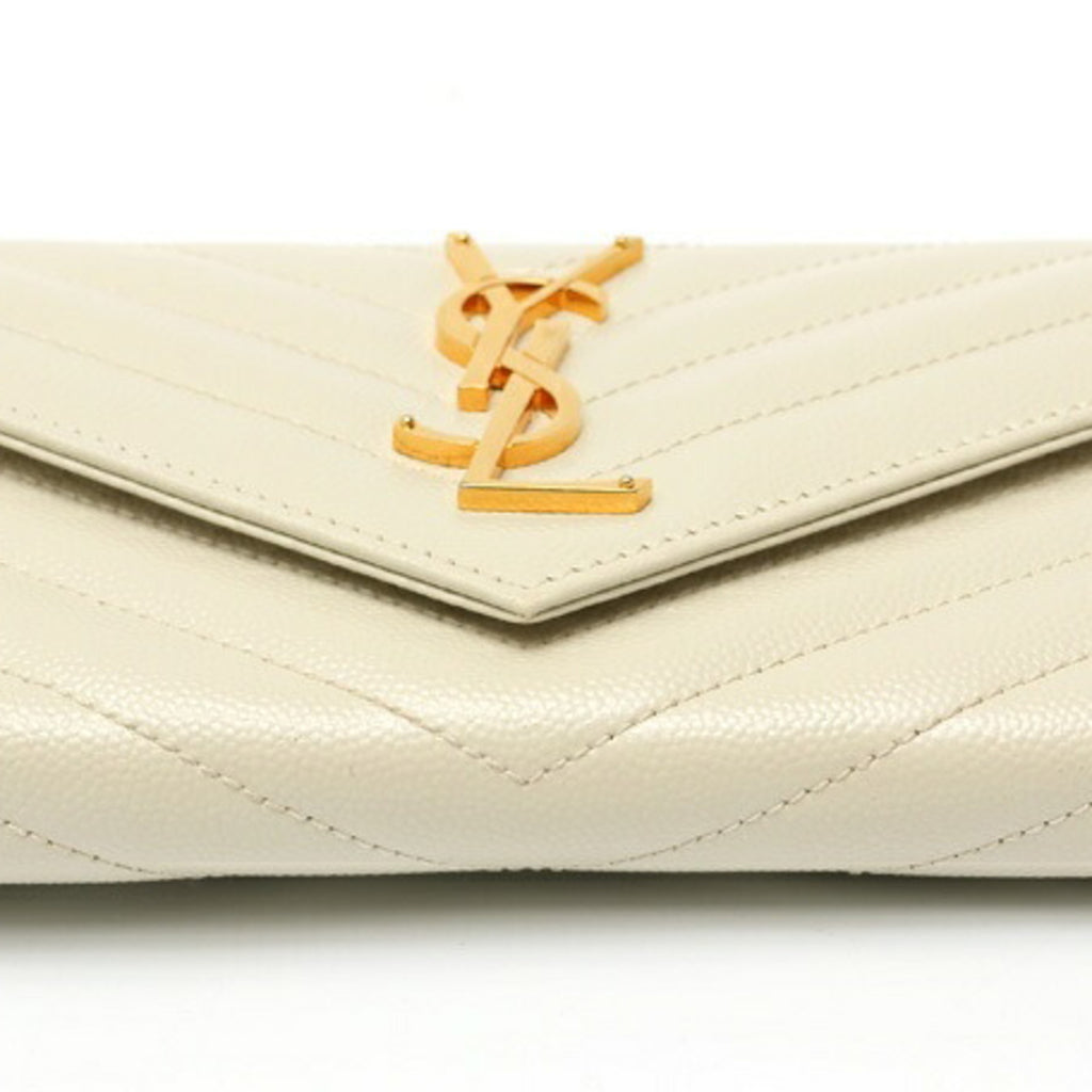 Saint Laurent Monogram Large Flap Wallet 372264 Grain de Poudre Embossed Leather Ivory S-159322