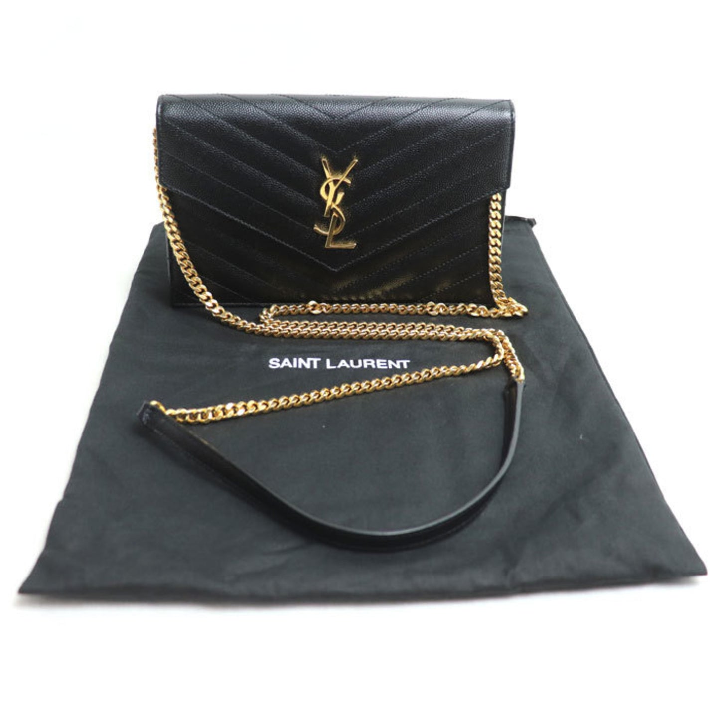 SAINT LAURENT Cassandra Chain Wallet Shoulder Bag Black 393953 Women's