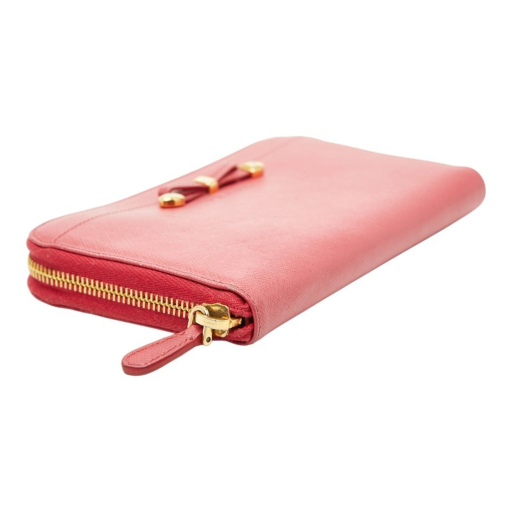 Prada Ribbon Round Zip Long Wallet in Pink Saffiano Leather for Women