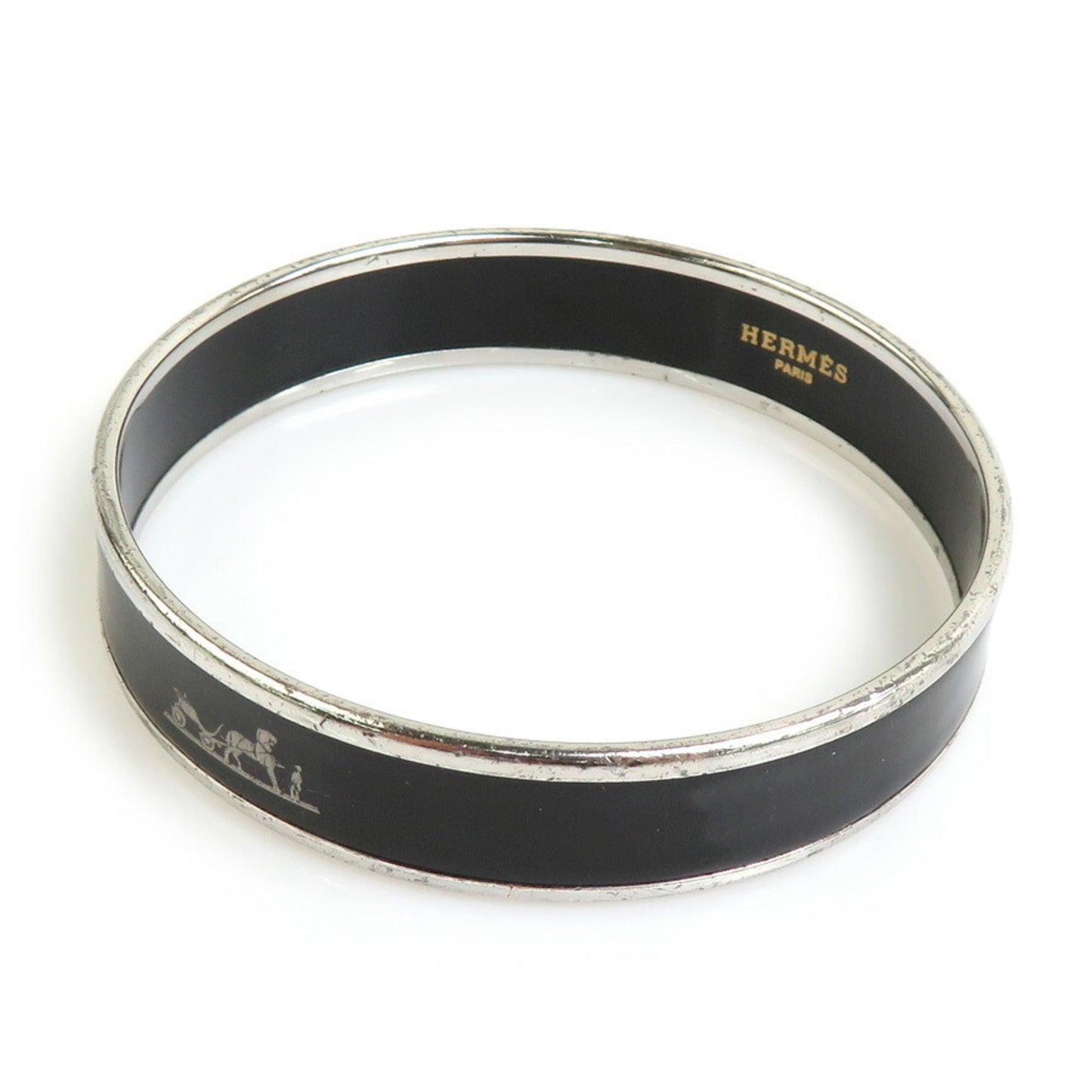 Hermès HERMES bangle bracelet in enamel, metal, silver and black, women's, e60705a