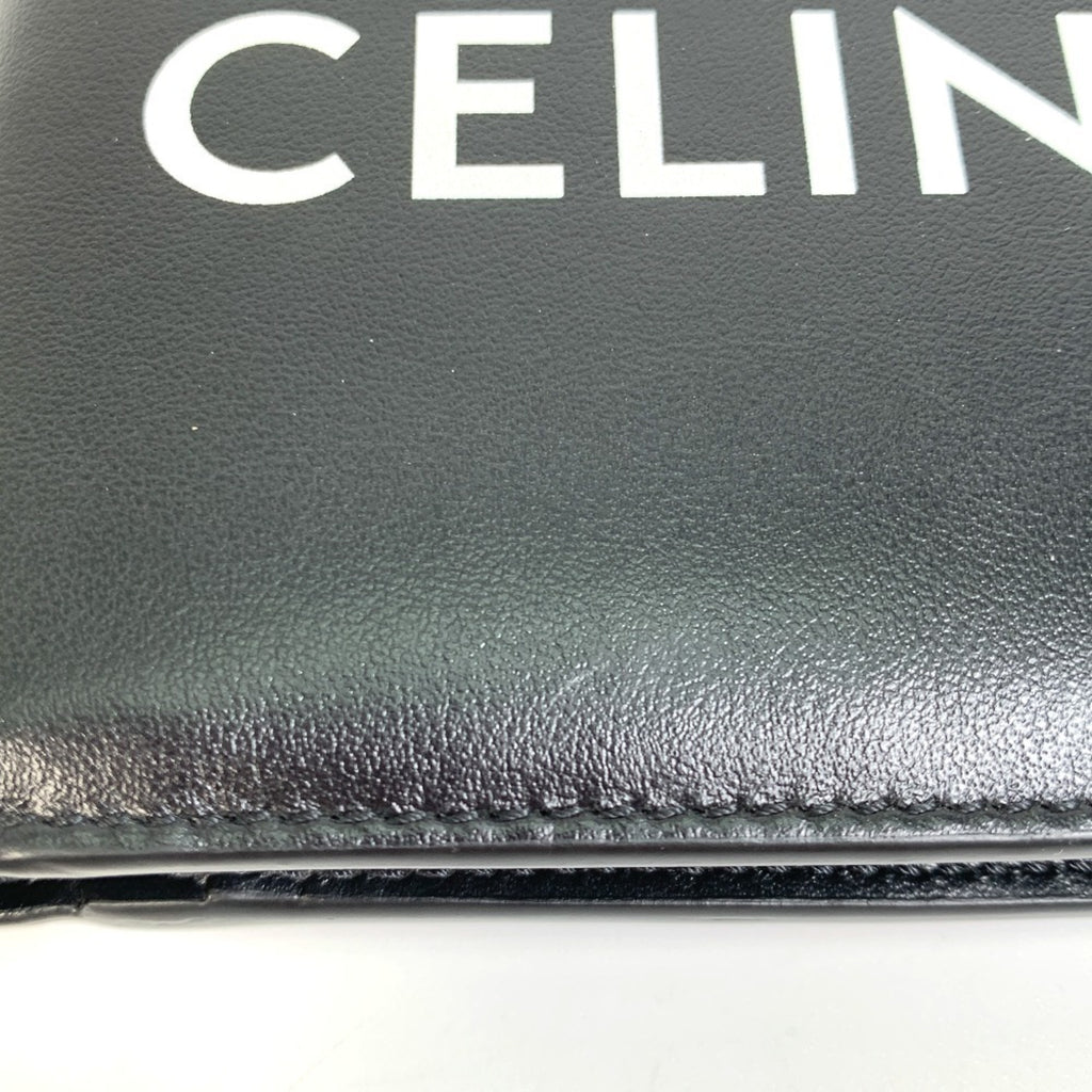 CELINE 10C873DME Logo Bifold Wallet, Unisex, Black Leather, Like New
