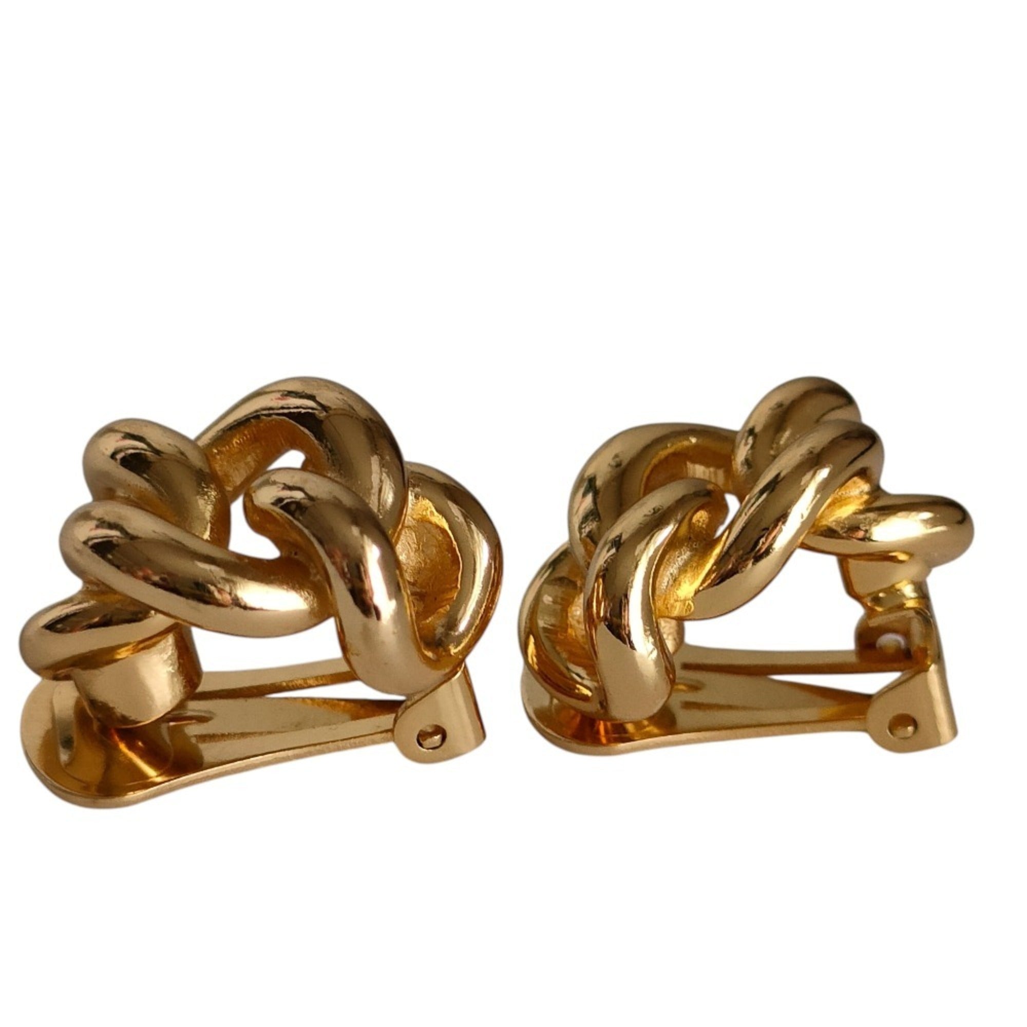 Christian Dior chain motif clip earrings, gold color, women's accessory — Like New