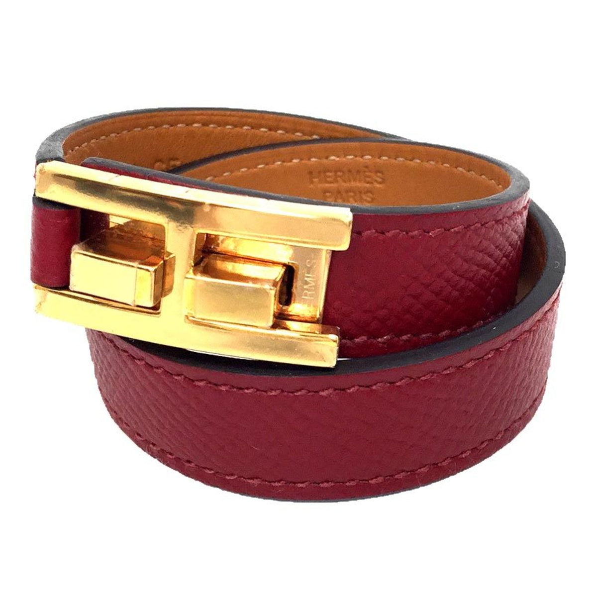 Hermes HERMES Leather Bracelet Drag Double Tour T1 Size Red x — New - Store Return