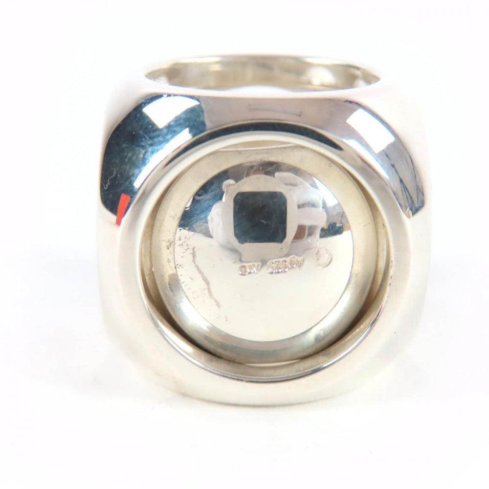 HERMES Vintage Extra Wide Sellier Ring AG925 Cube Silver Sizes 46-47-48 Weight 34.3g Women's — Like New