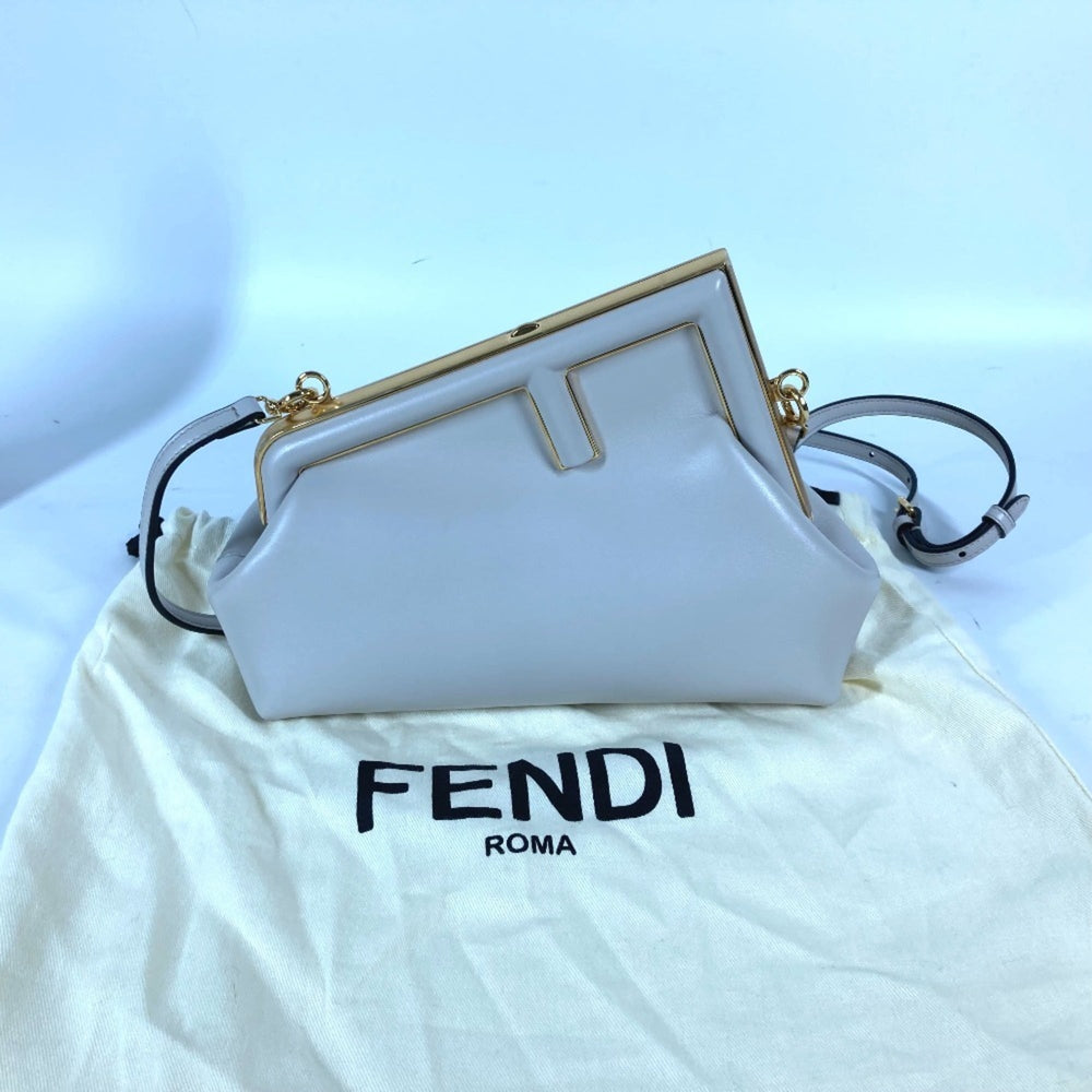 FENDI 8BP129 Pochette First Small Shoulder Bag Clutch Leather Women's White Grey E-240710-9 — Like New