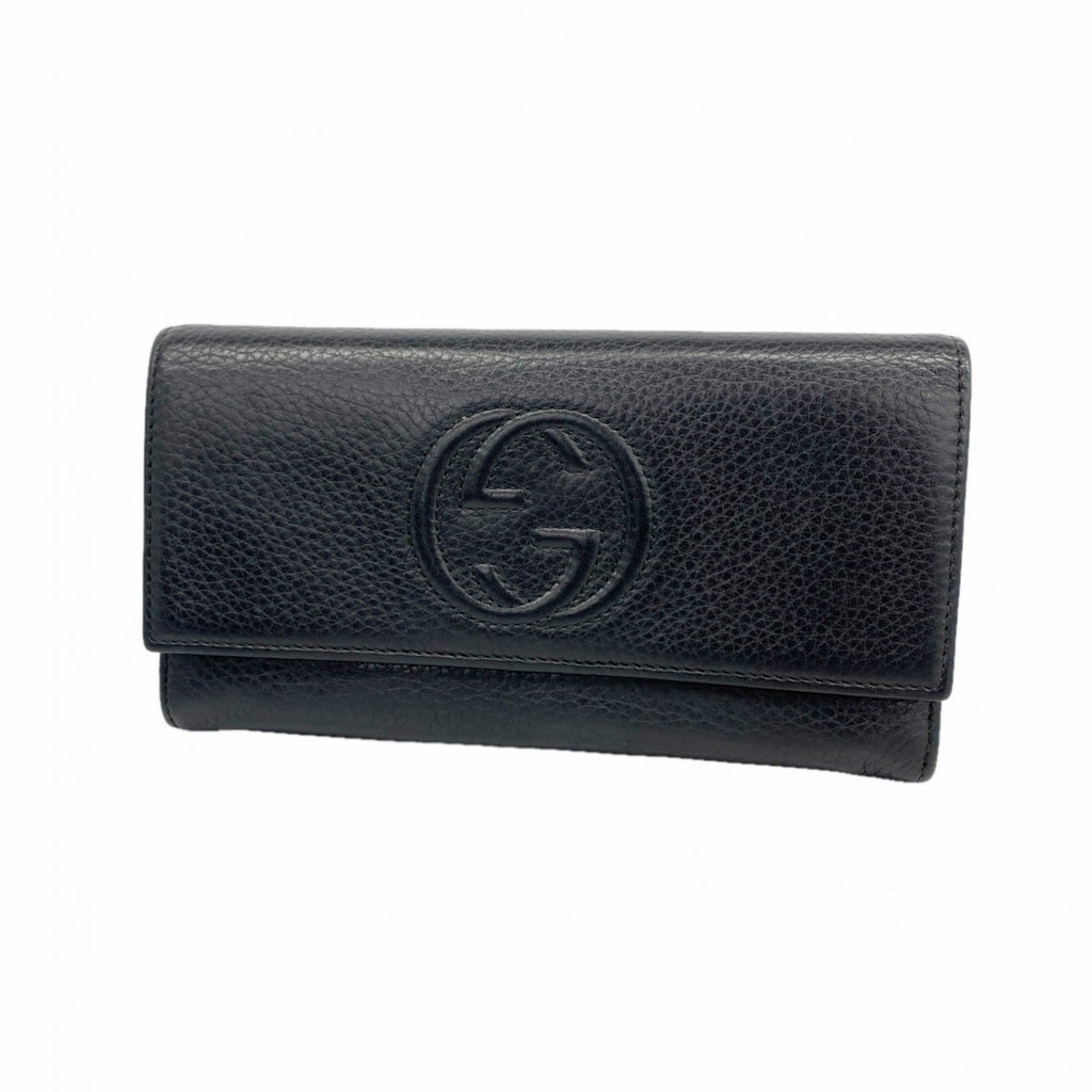 Gucci Interlocking G Long Wallet 282414 Leather Black Women's