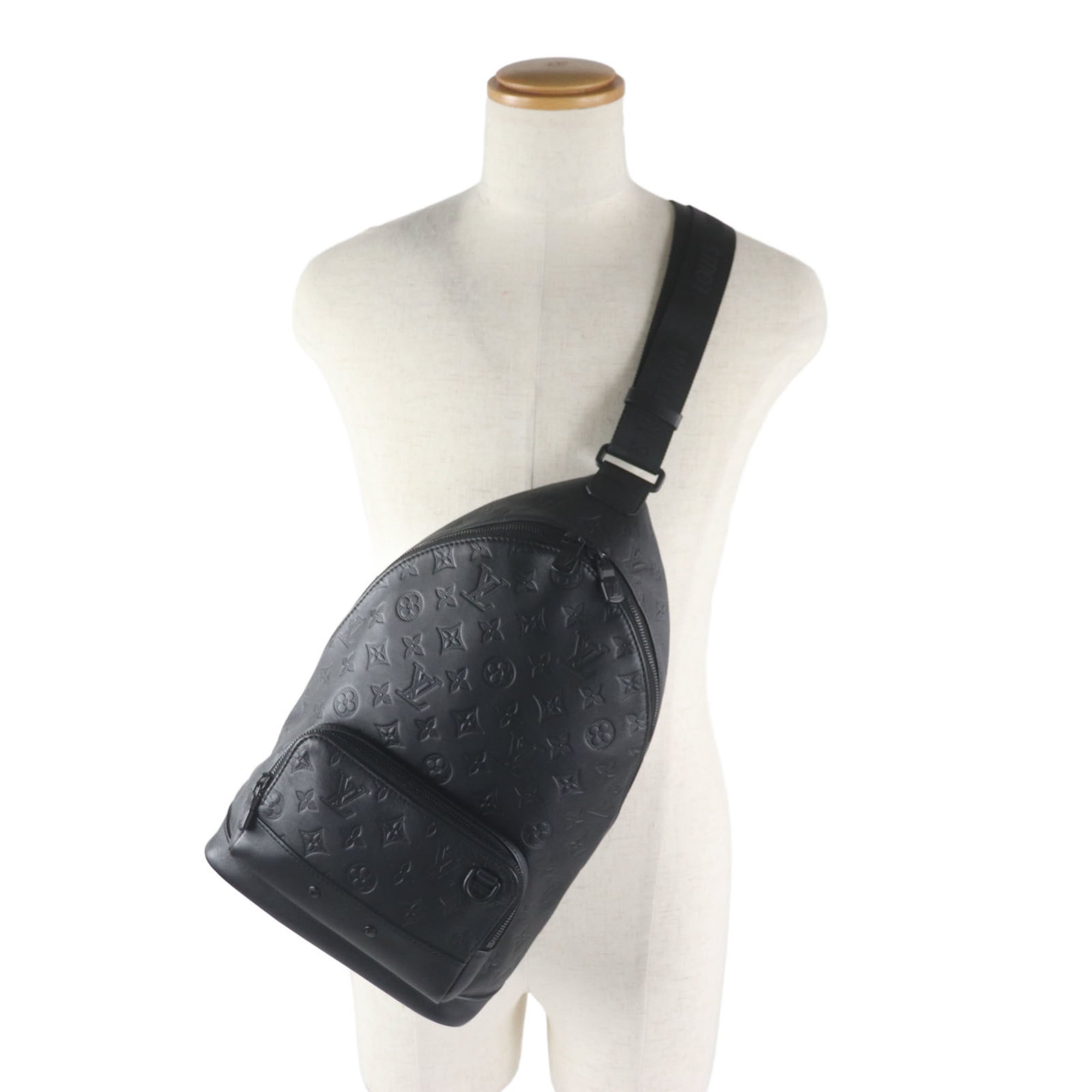 LOUIS VUITTON M46107 Monogram Shadow Racer Sling Bag, Black Leather, with Dust Made in Spain, Men's