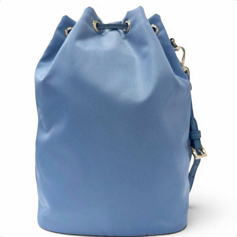 PRADA 1NS369 Recycled Polyamide Triangle Logo Partial Leather Re-Nylon Drawstring Bag Handbag Light Blue Made in Italy Men's — Like New
