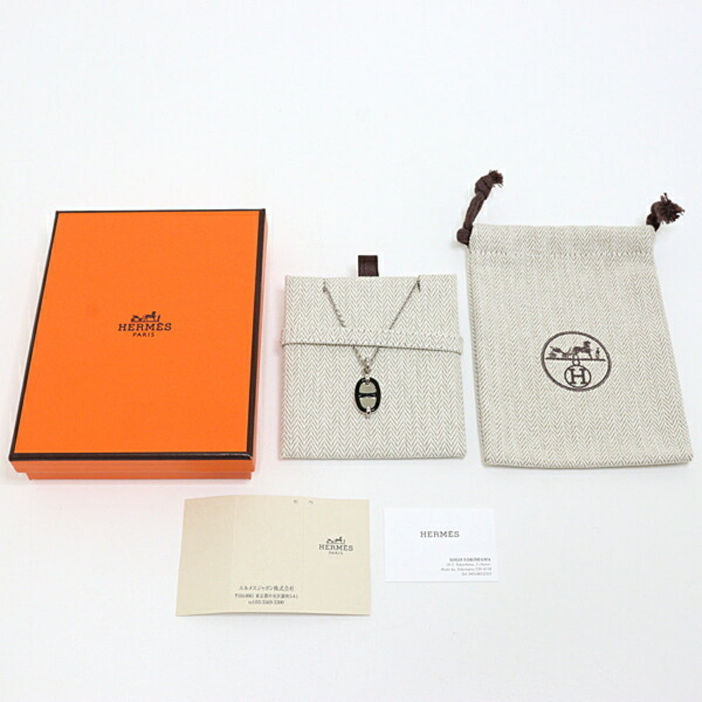 Hermes HERMES Pendant Mini Maillon PM Black Silver Necklace Unused — New - Store Return