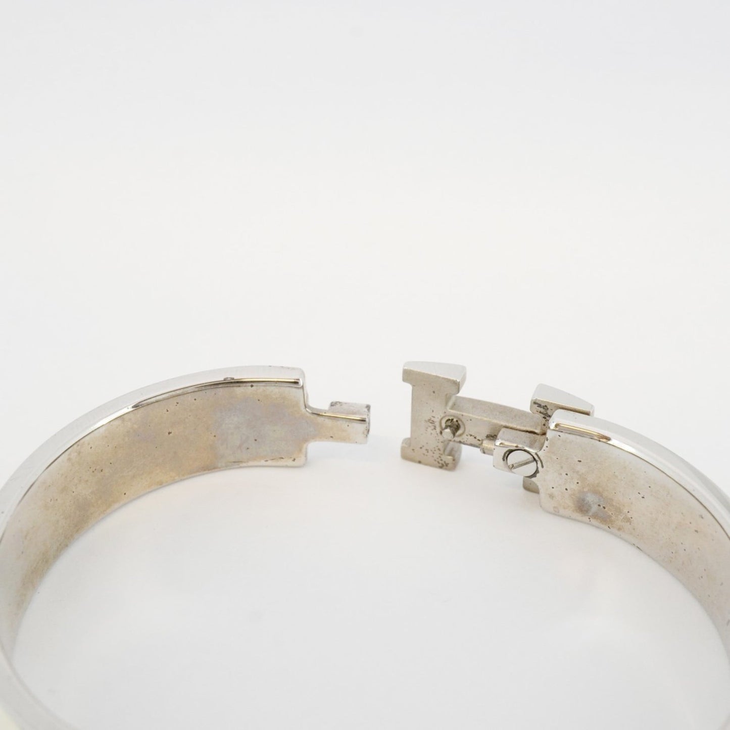 Hermes Click-Clack PM Bangle in Metal Silver and Ivory for Women