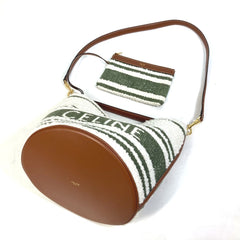 CELINE 195572ED3-15KZ border Bag 2WAY Bucket Bag Shoulder Bag Hand Bag khaki & tan — Like New