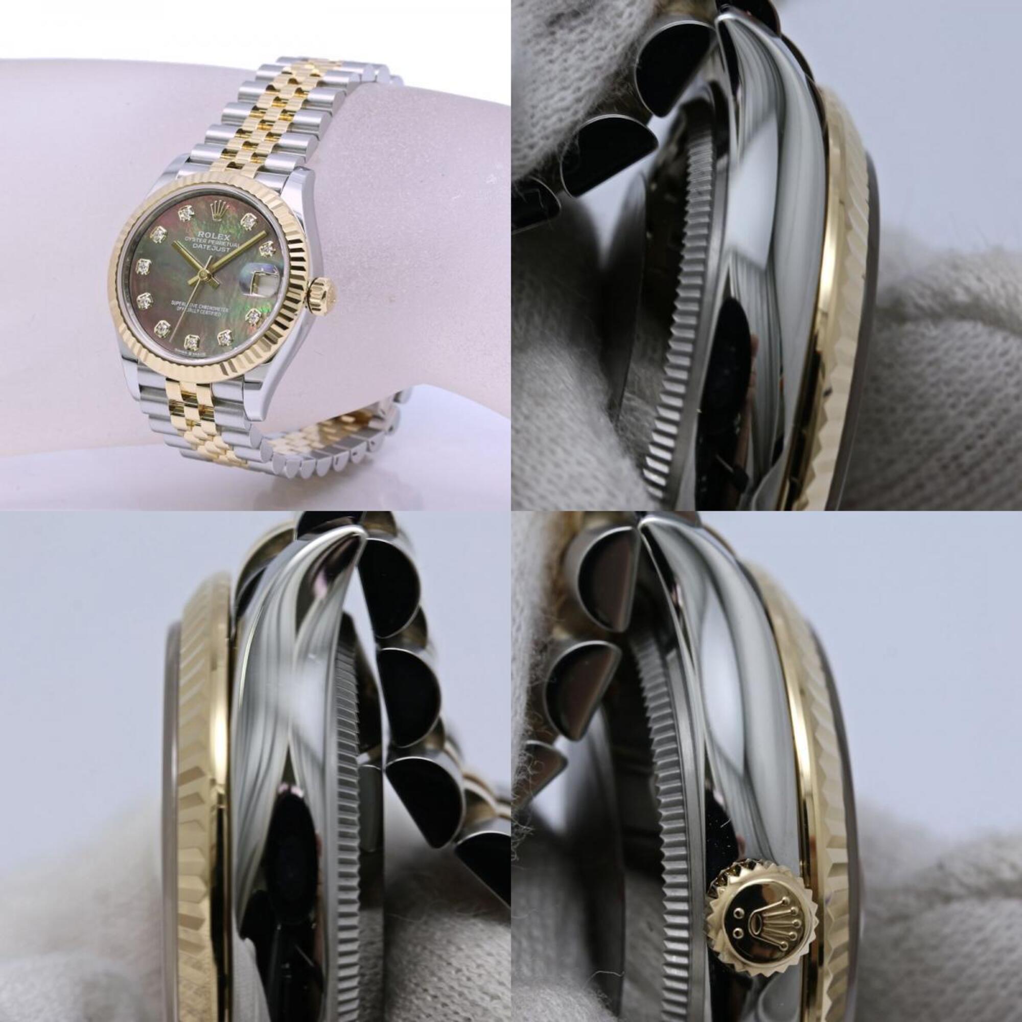 ROLEX Datejust 31 10P Diamond Black Shell 278273NG Random Serial Number Women's Watch SSx18K Yellow Gold 40460 — Like New