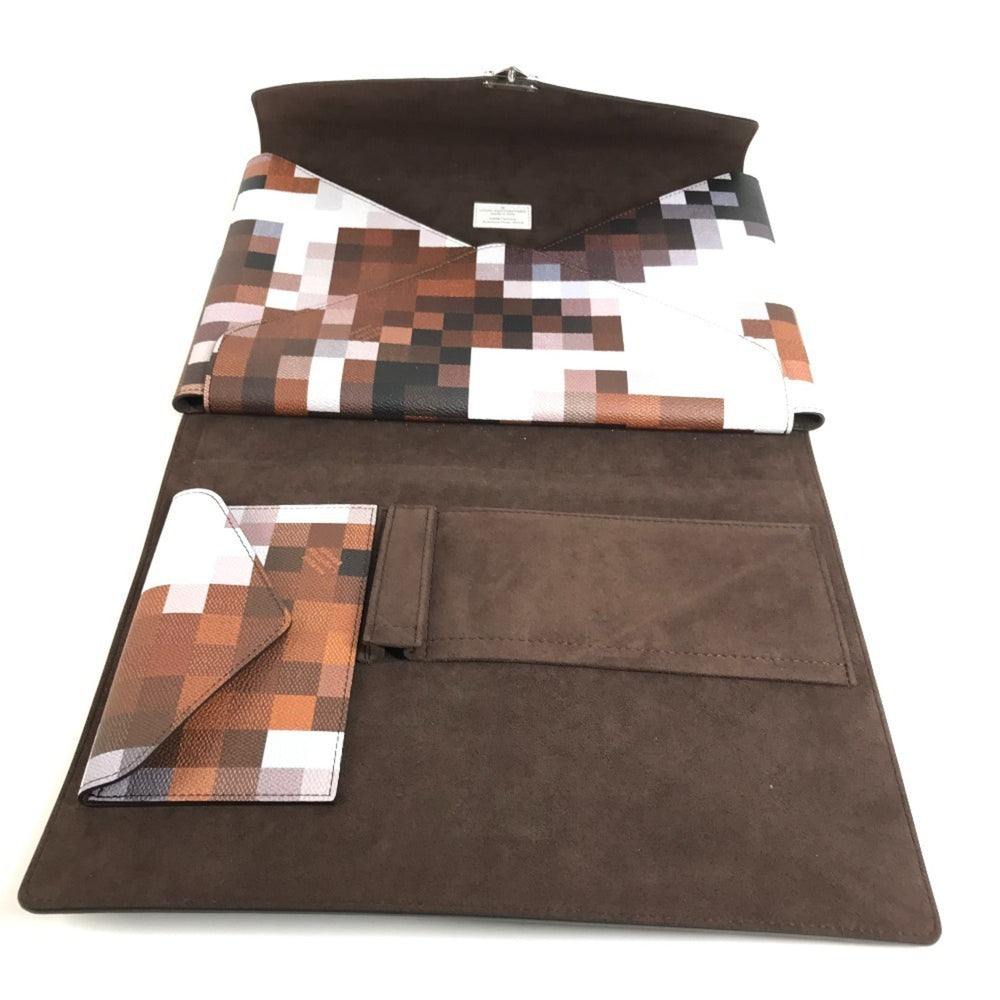 LOUIS VUITTON GI1137 Pixel Folder Mark Cowhide Bag Handbag Second Pouch Clutch Leather Men's Women's Brown Like New — Like New