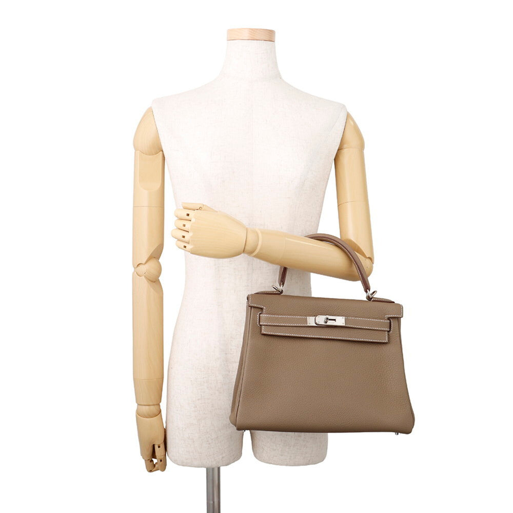Hermes Kelly 28 Handbag, Inner Stitching, Etoupe Togo Leather, Z Stamp, 2-Way Shoulder Bag. Kelly, Women's Handbag. HERMES — Like New
