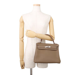 Hermes Kelly 28 Handbag, Inner Stitching, Etoupe Togo Leather, Z Stamp, 2-Way Shoulder Bag. Kelly, Women's Handbag. HERMES — Like New