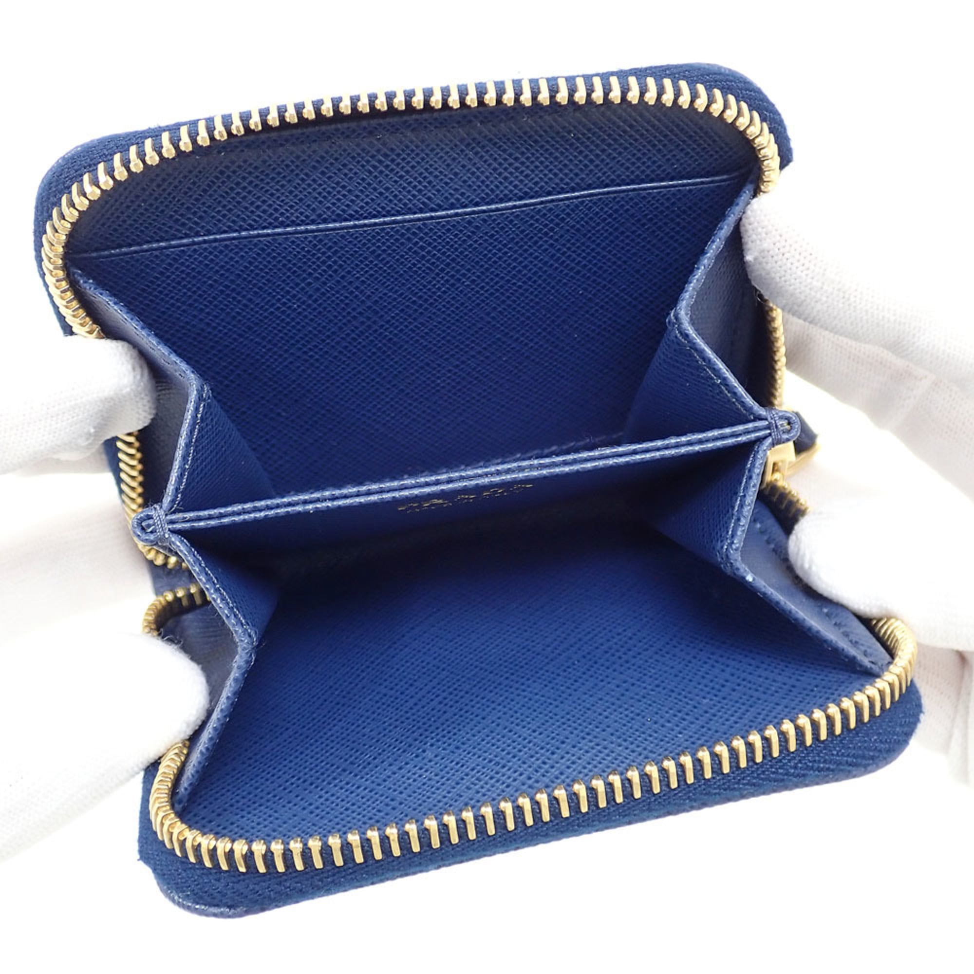 Prada Women's Blue Leather Coin Case 1MM268 Round