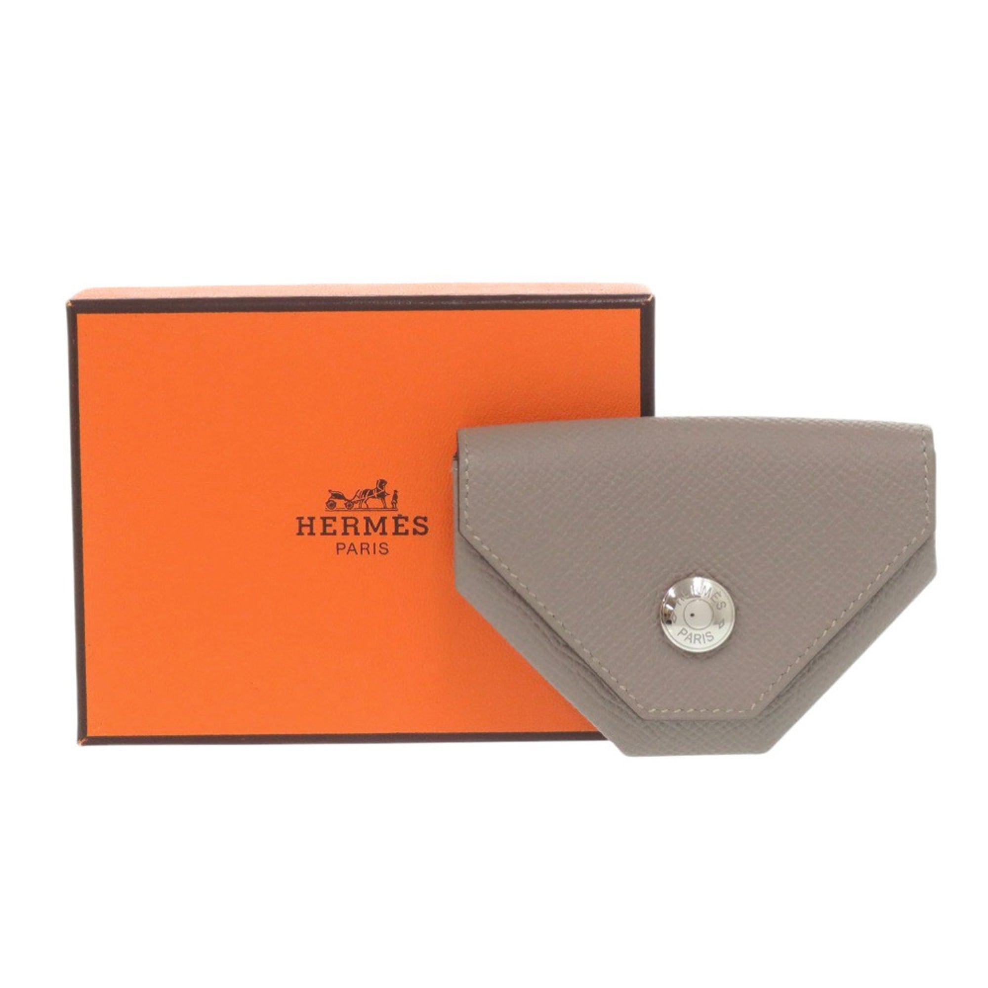 Hermes Like new Hermès Levain Quatre Epsom Leather Asphalt A Stamp (2017) Gray Wallet/Coin Case 1097