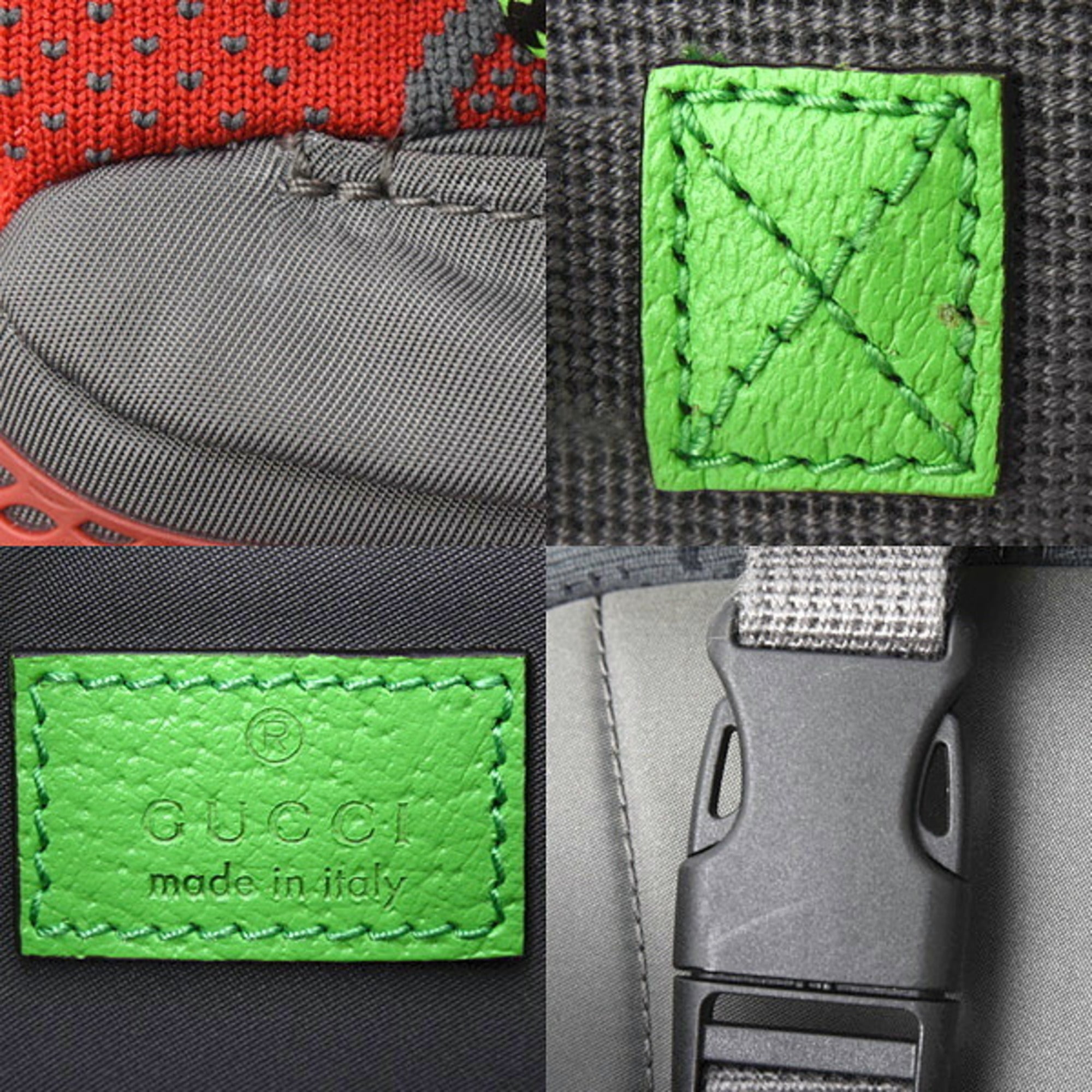 Gucci Men's Small Backpack GG Nylon Belt Bag in Gray, Red, and Green (GUCCI 752100)