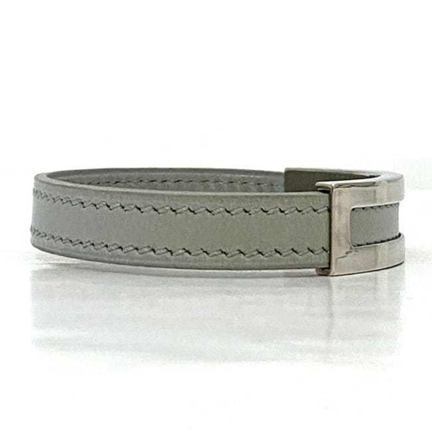 Hermes Bracelet Puspus ec-22360 Grey Silver Leather Metal □F Stamp HERMES Adjustable Size Ladies Accessory