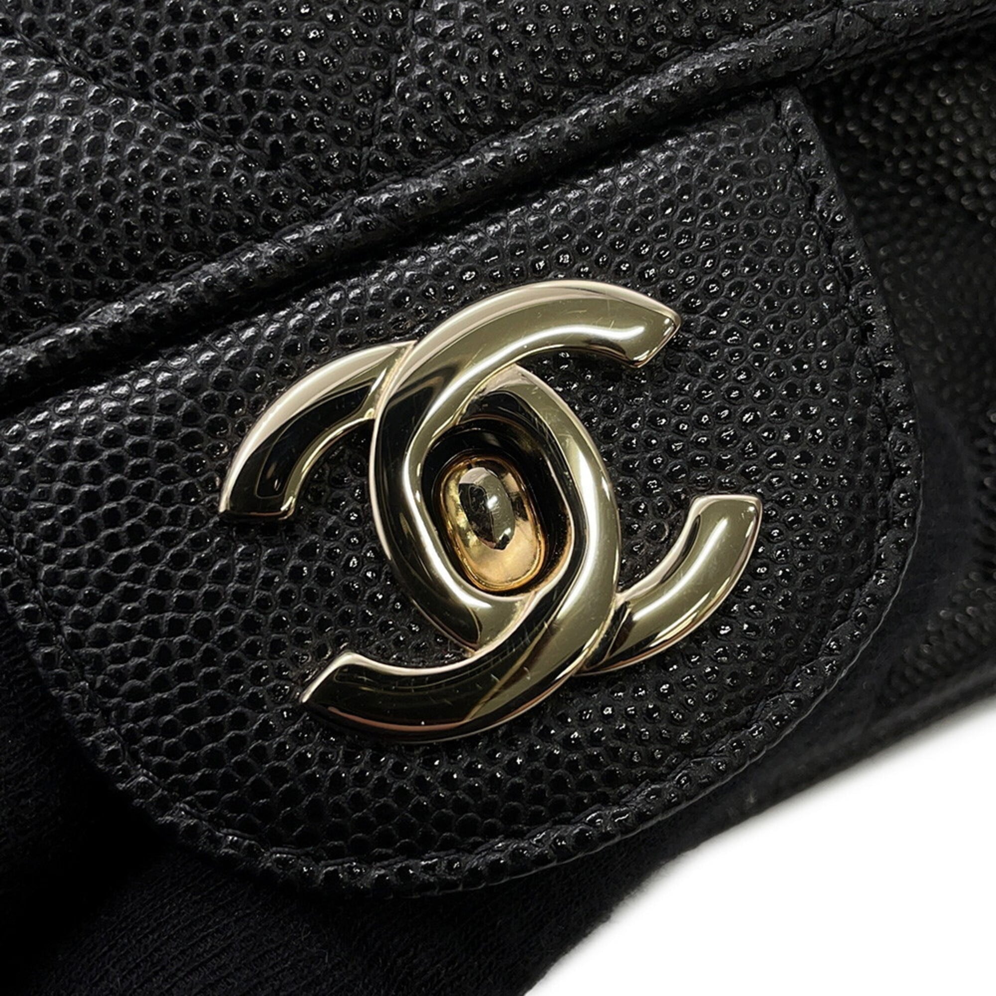 Chanel Chain Shoulder Bag Matelassé Coco Mark Caviar Skin Mini A35200 CHANEL Black Handbag Women's — Like New