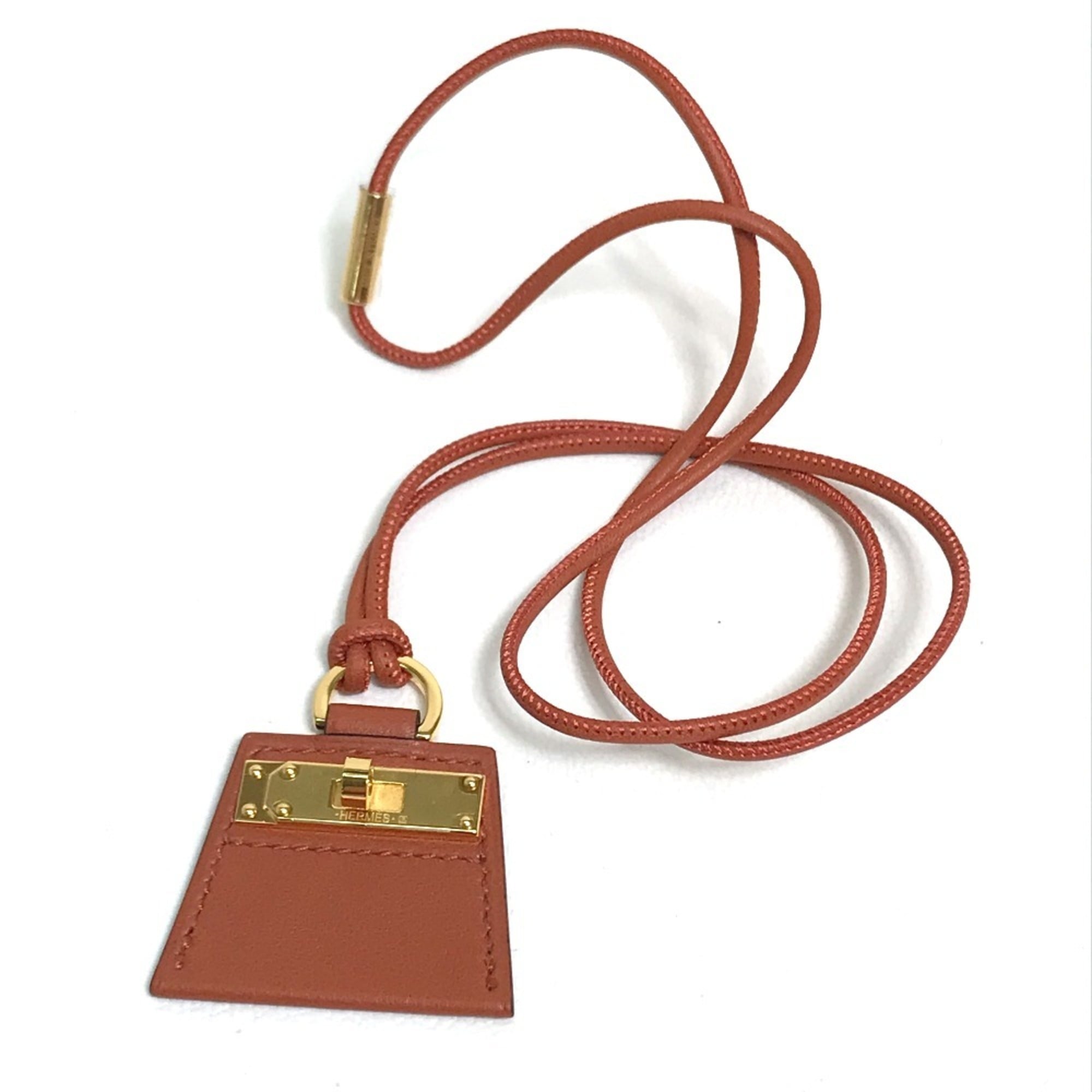 HERMES Mon Petit Kelly PM Necklace Leather Women's Brown — New - Store Return