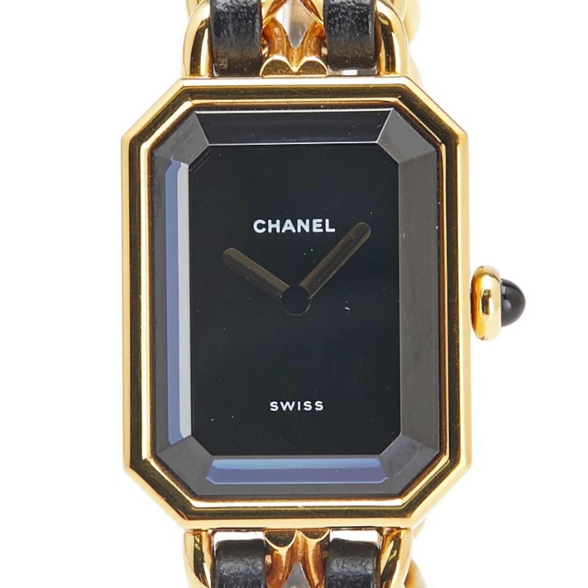 CHANEL Premiere M Quartz Watch with Black Dial and Plated Leather Strap for Women — Good