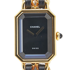 CHANEL Premiere M Quartz Watch with Black Dial and Plated Leather Strap for Women — Good