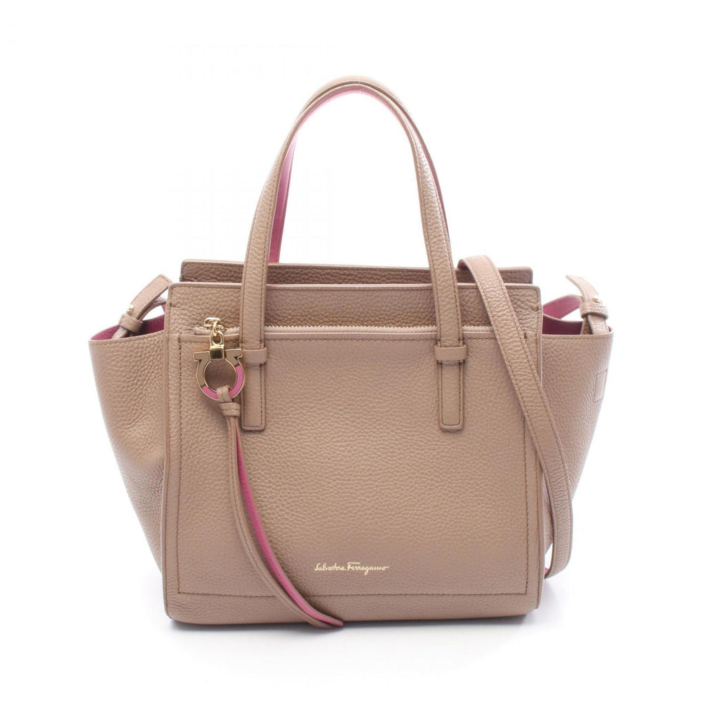 Salvatore Ferragamo AMY Gancini handbag, leather, women's, beige