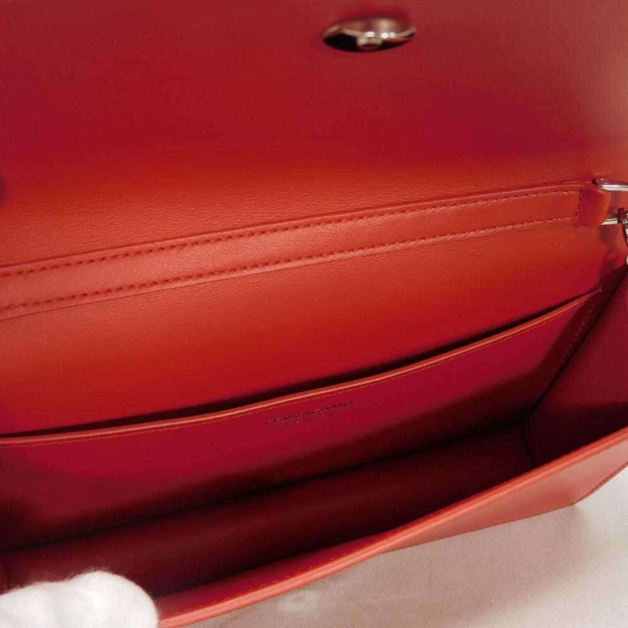 Salvatore Ferragamo Shoulder Bag Double Gancini Mini Chain Calfskin 2-Way New Logo Red 218357 Women's — Like New
