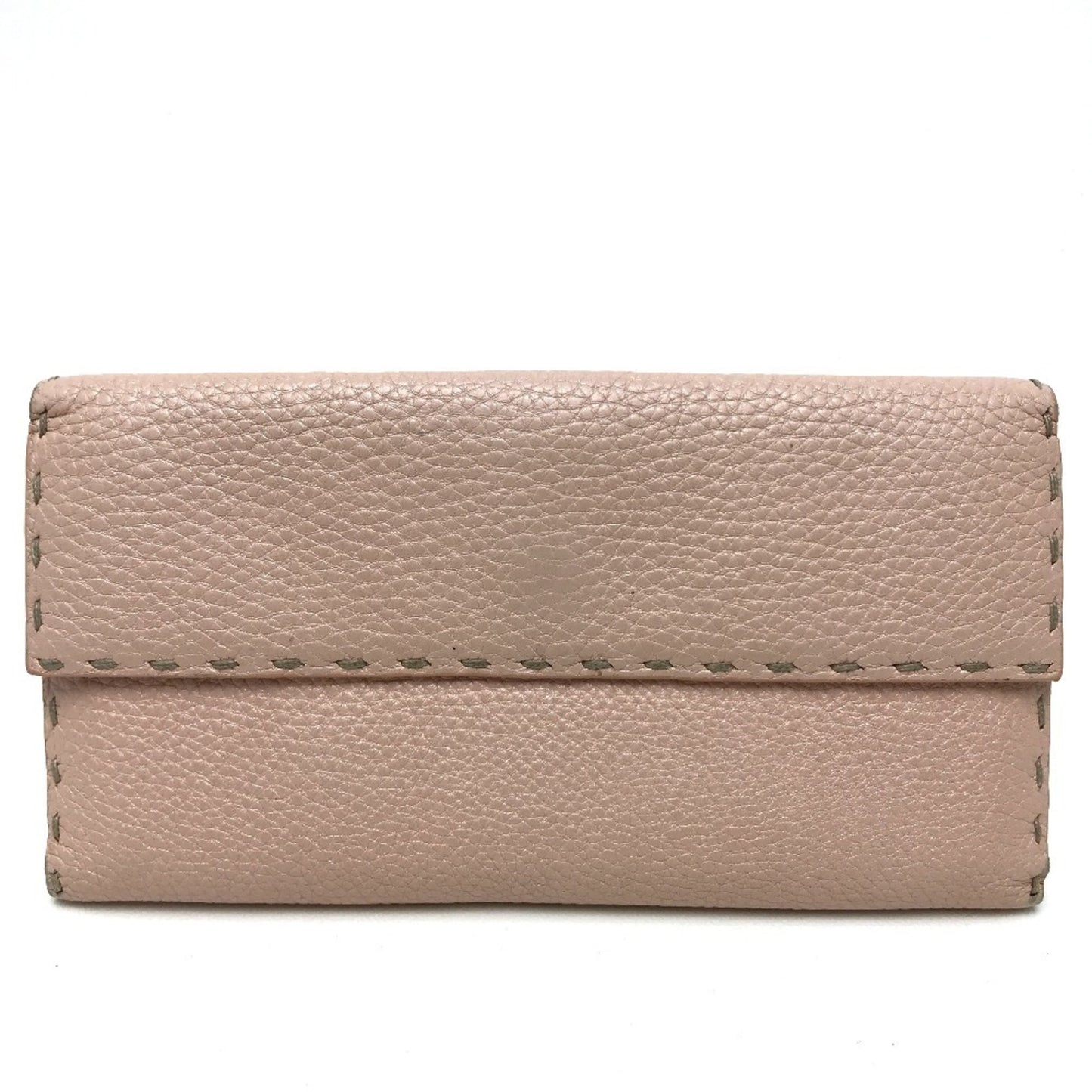 FENDI 8M0144 Selleria Roman Leather Bi-fold Long Wallet with Double Hook Closure, Women's, Pink, Brand Name Accessories