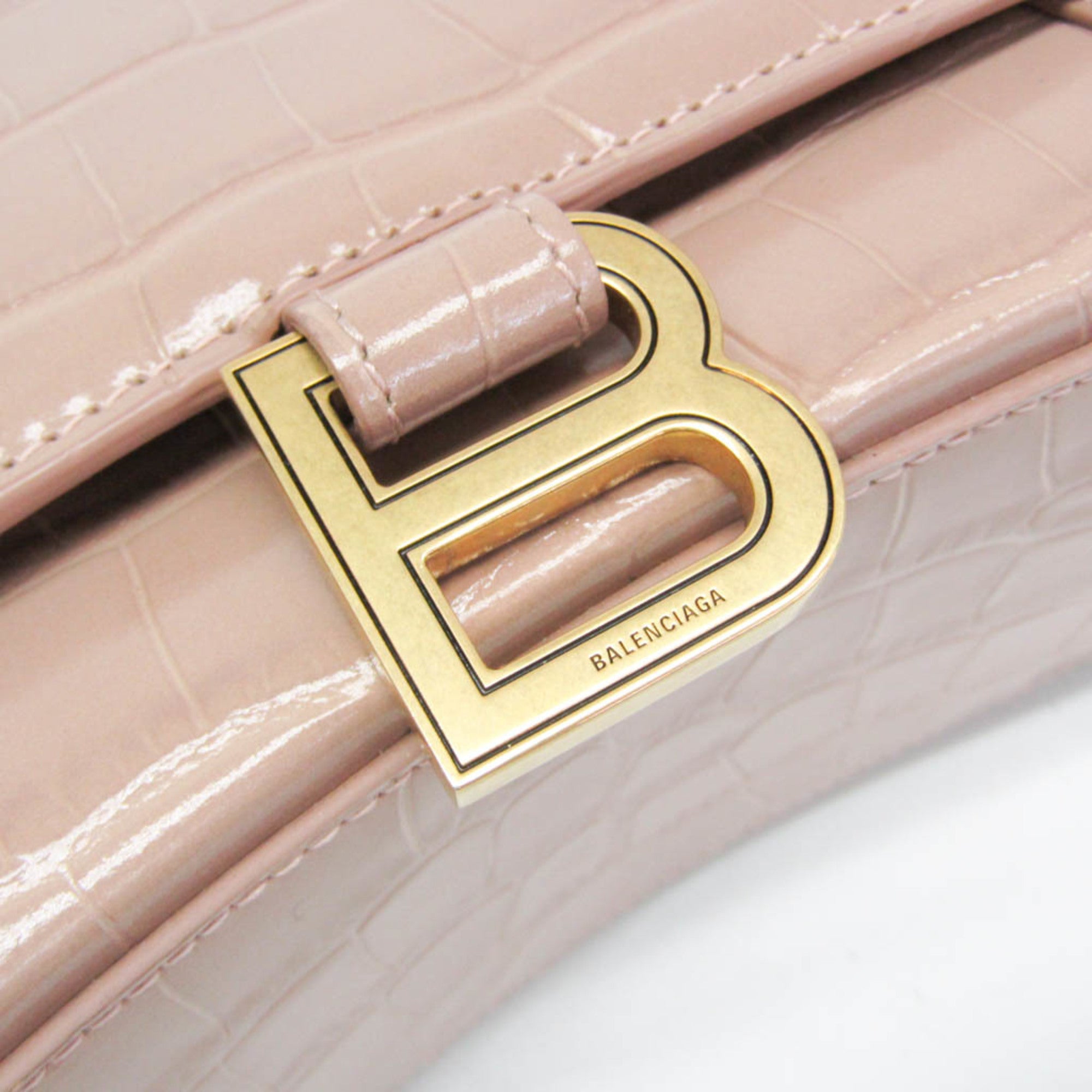 Balenciaga Hour Glass 593546 Women's Leather Handbag,Shoulder Bag Pink Beige — Like New