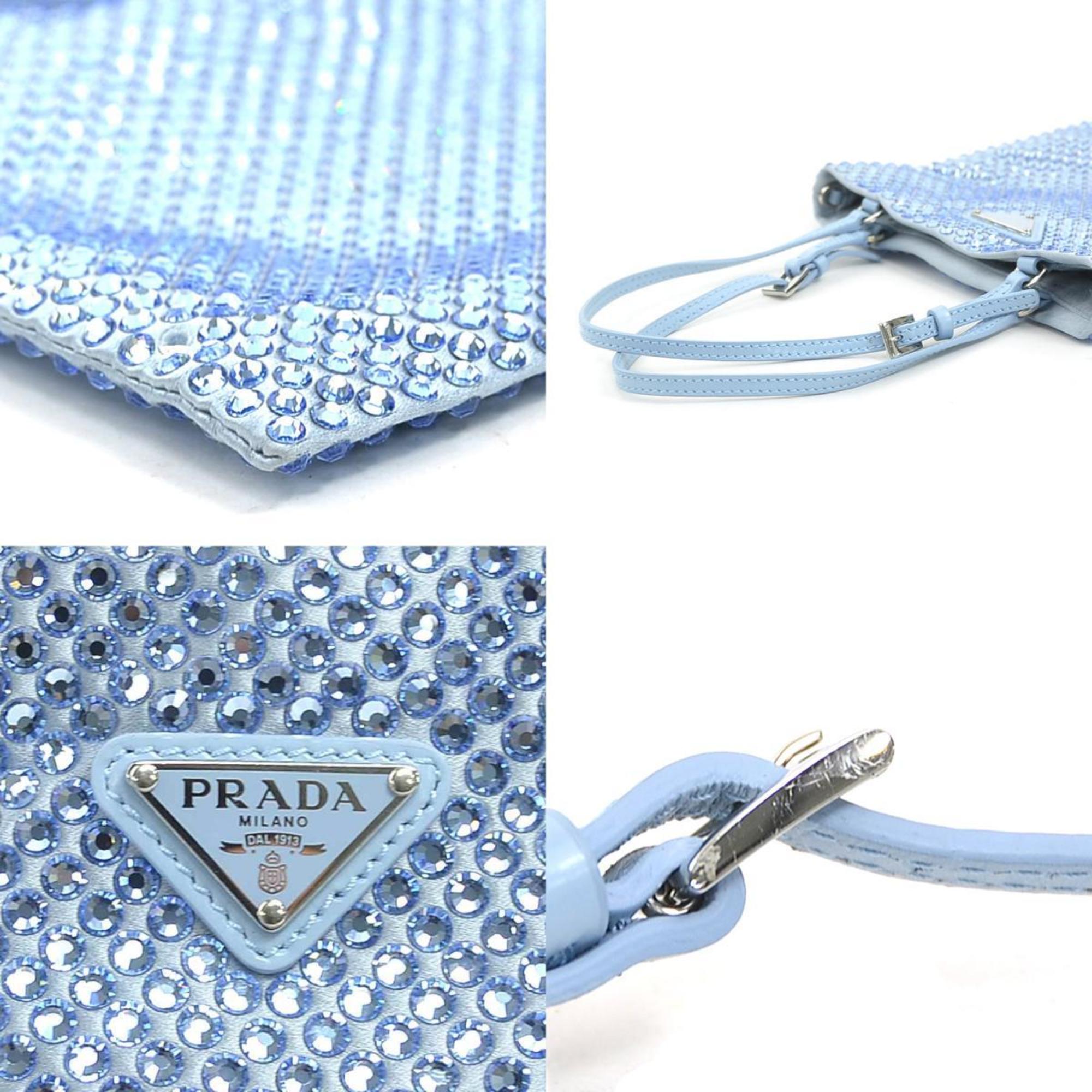 Prada handbag in light blue satin and rhinestones, women's, 1BA253 90225n
