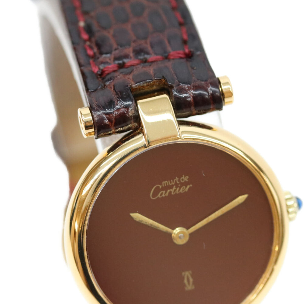 Cartier 925 Garnet Dial Bordeaux Must Vendome SM Vermeil Quartz Watch Gold Red Ladies — Good