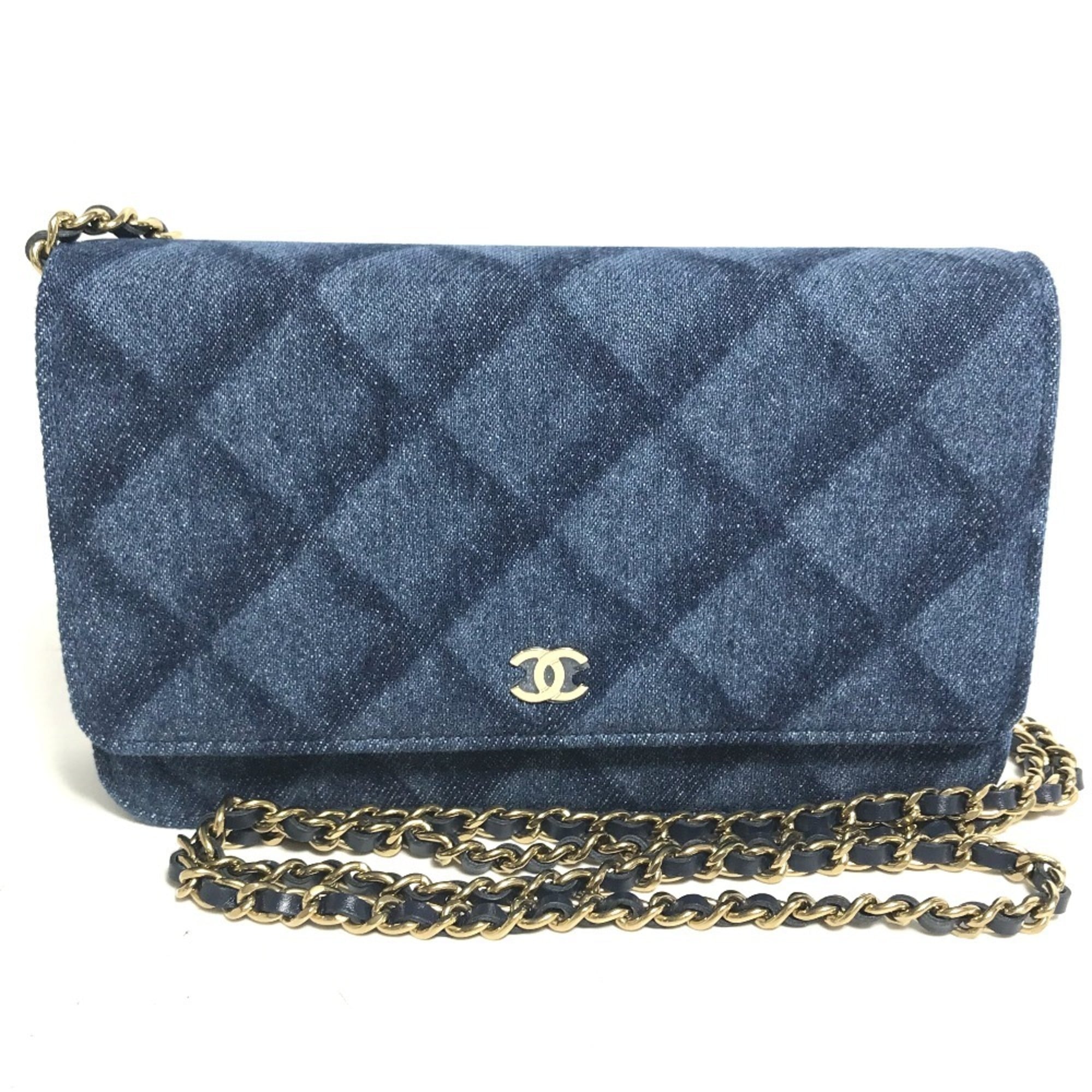 CHANEL AP0250 Long Wallet Chain Bag Matelasse Shoulder Denim Women's Blue — New - Store Return