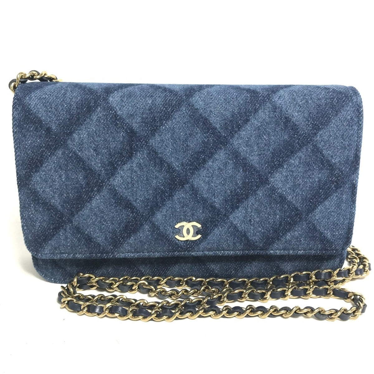 CHANEL AP0250 Long Wallet Chain Bag Matelasse Shoulder Denim Women's Blue — New - Store Return