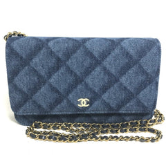 CHANEL AP0250 Long Wallet Chain Bag Matelasse Shoulder Denim Women's Blue — New - Store Return