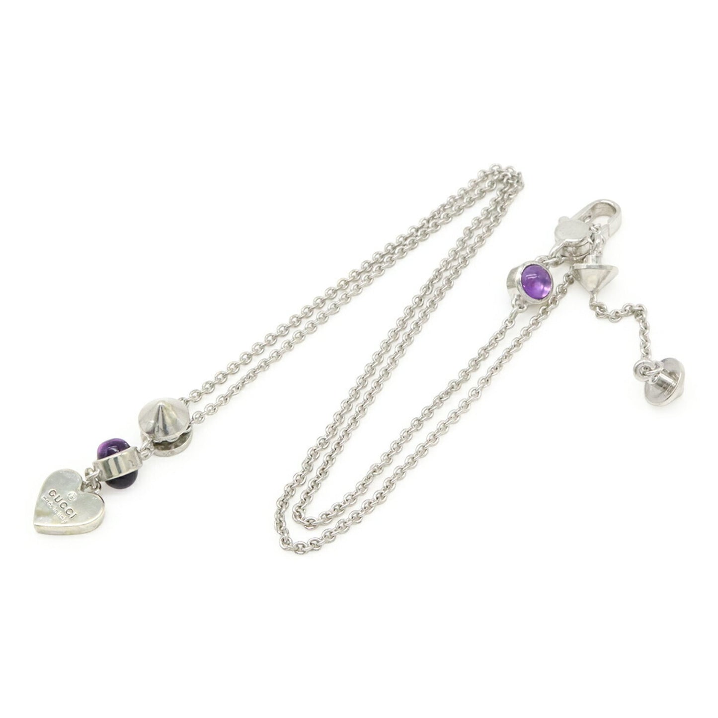 GUCCI Trademark Heart Motif Necklace Pendant in SV925 with Cone Studs and Colored Stones Purple (Product Code: 325871)
