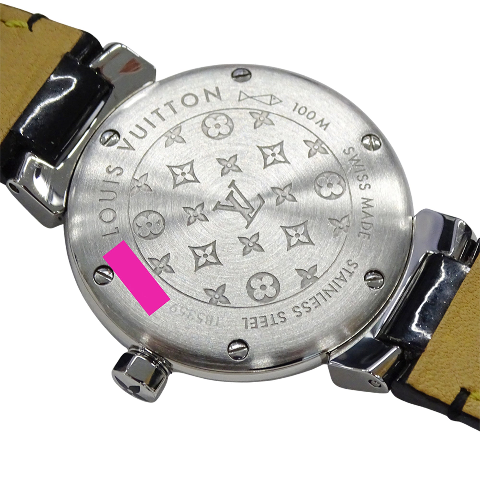 Louis Vuitton LOUIS VUITTON Women's Watch Tambour Forever Diamond Quartz QZ Stainless Steel SS Leather Q12M5 Silver Black — Good