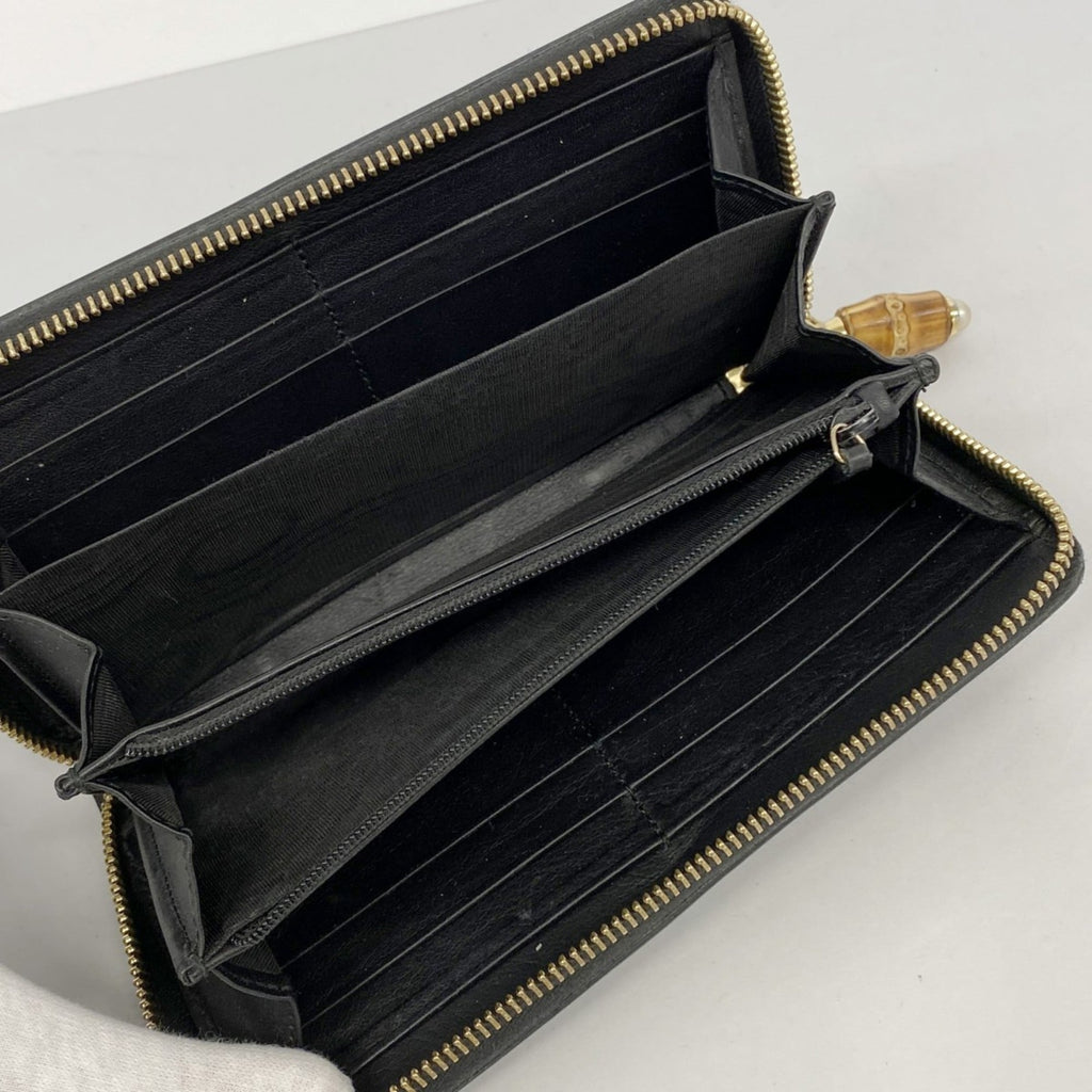 Gucci Bamboo Long Wallet 453158 Leather Black Women's