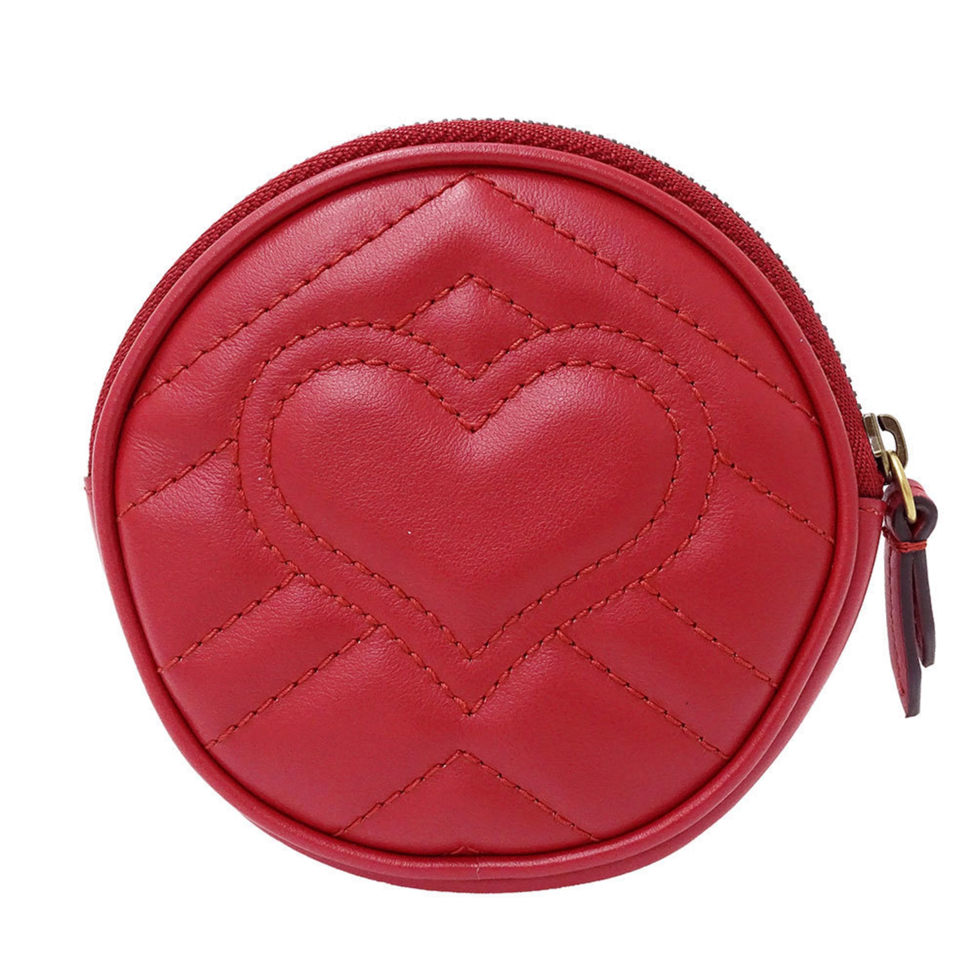 Gucci Women's GG Marmont Leather Wallet in Red (575160) with Zip-Around Design and Heart-Shaped Coin Purse