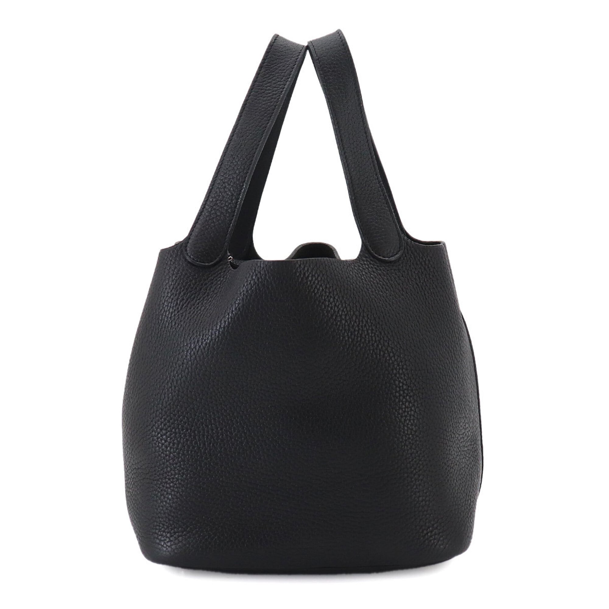 Hermes Picotin MM Handbag, Taurillon Clemence Leather, Black, Silver Hardware — Like New