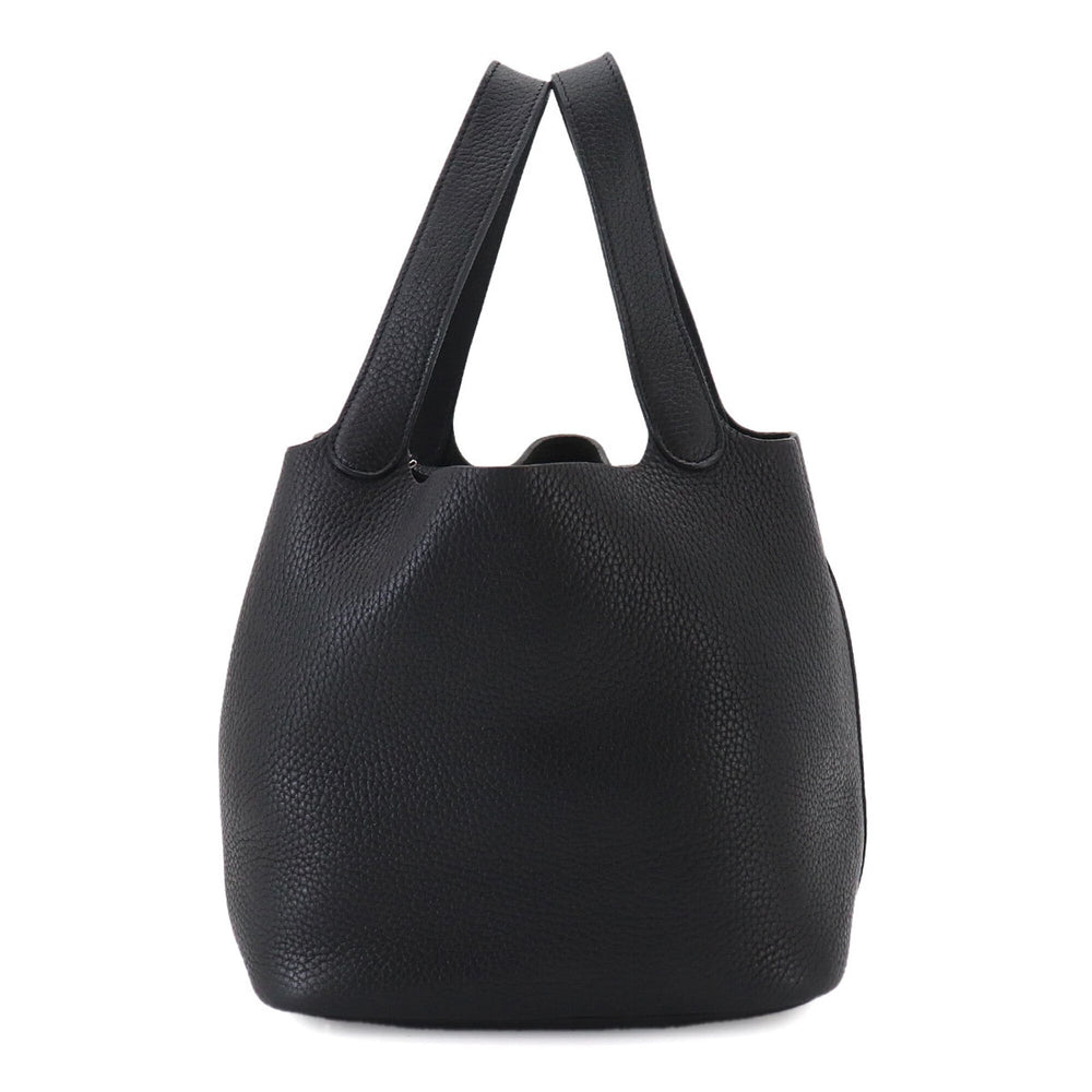 Hermes Picotin MM Handbag, Taurillon Clemence Leather, Black, Silver Hardware — Like New