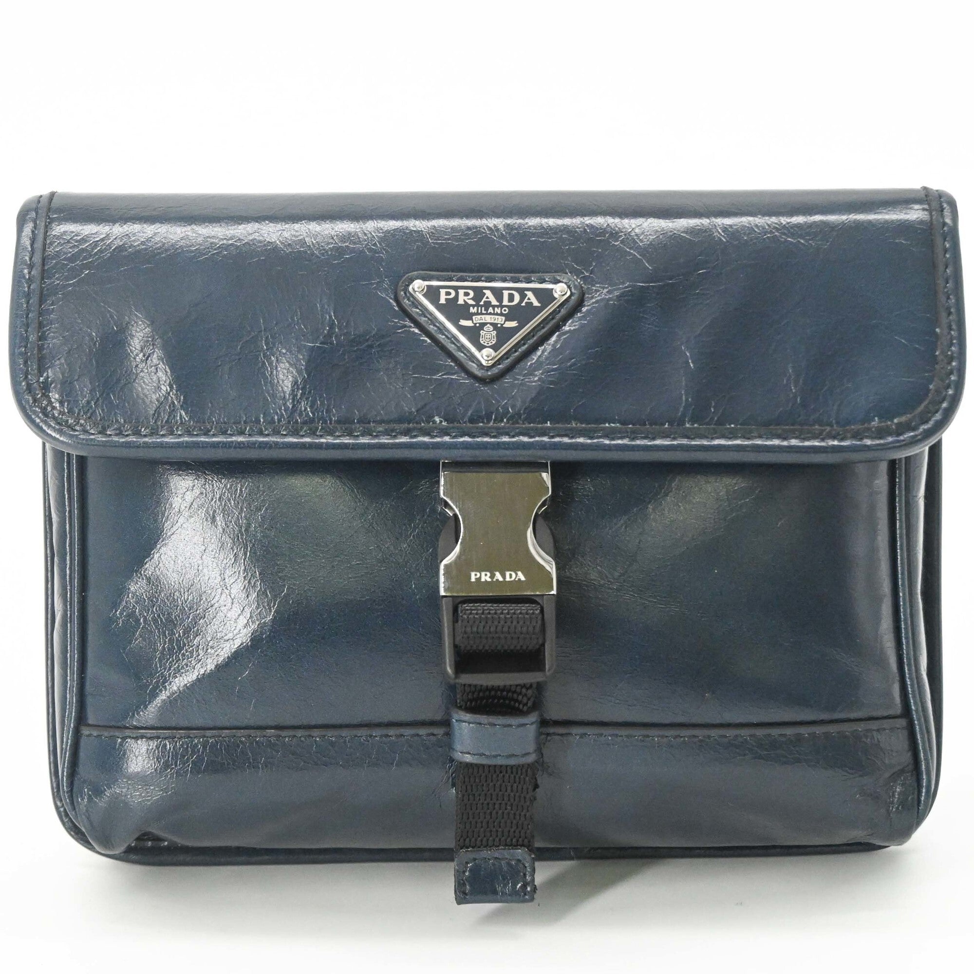 PRADA Softlook Leather Shoulder Bag/Body Bag, Tessuto, Navy — Like New